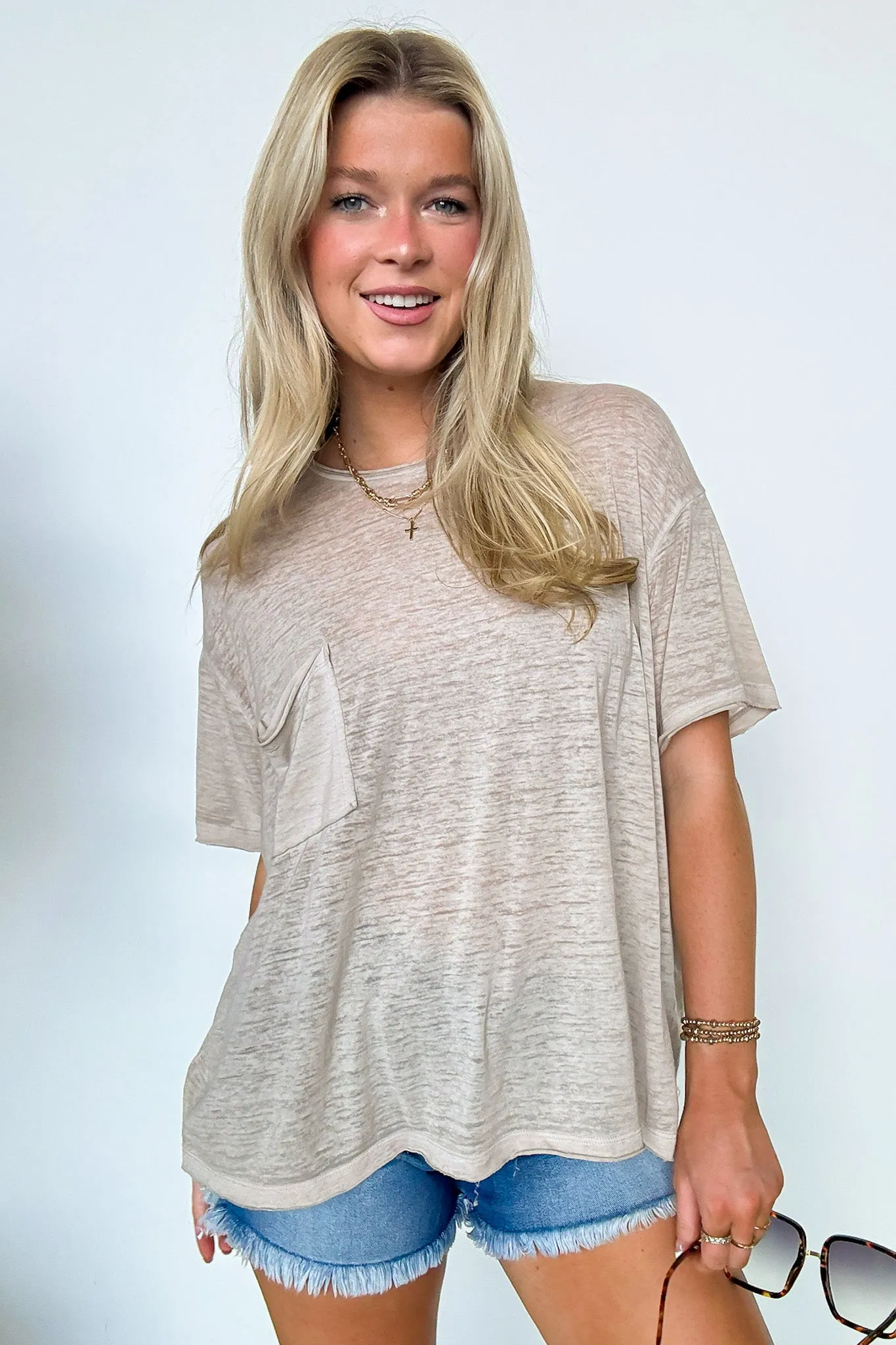 Marisol Burnout Wash Oversized Pocket Top - BACK IN STOCK