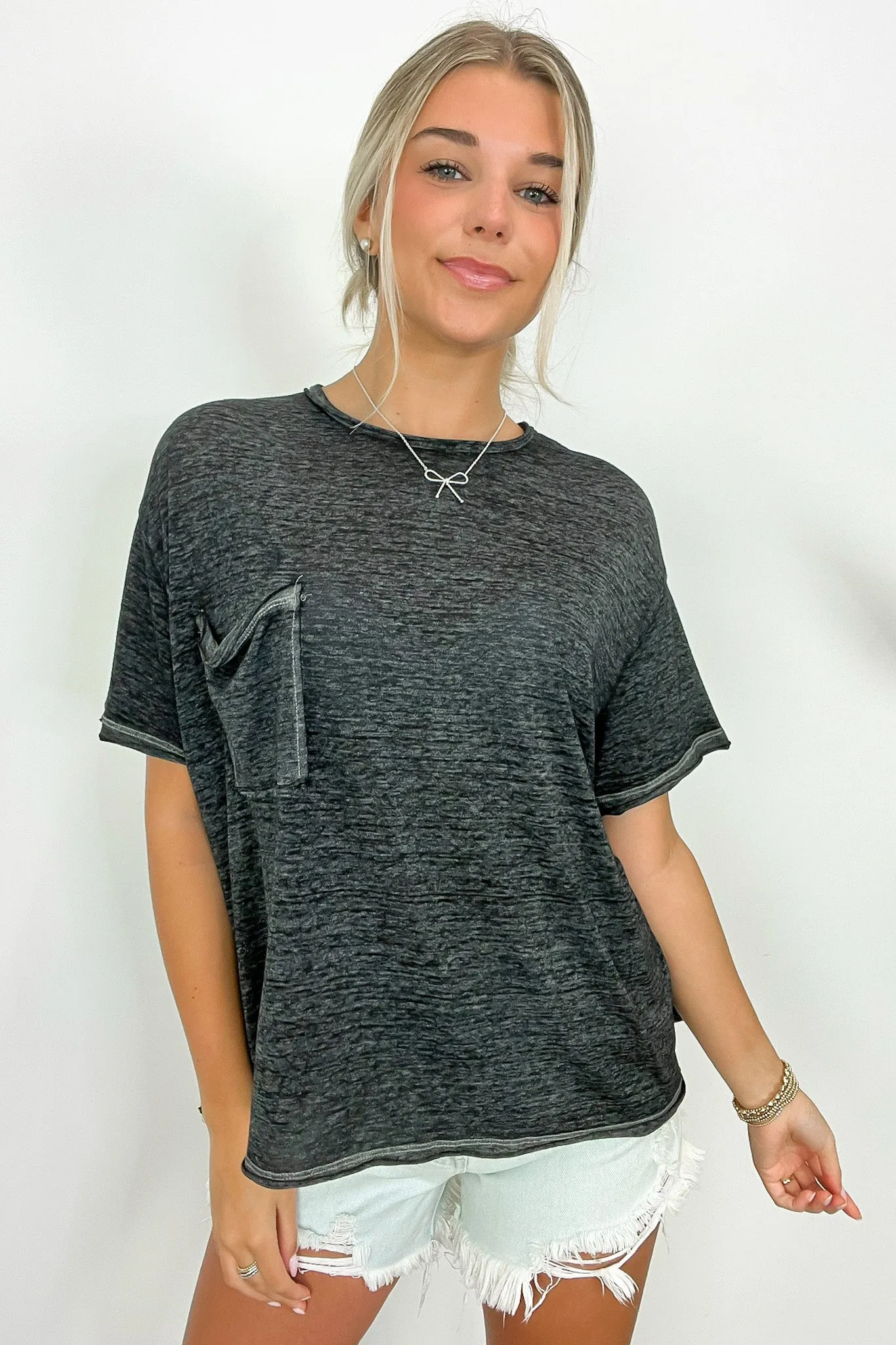 Marisol Burnout Wash Oversized Pocket Top - BACK IN STOCK