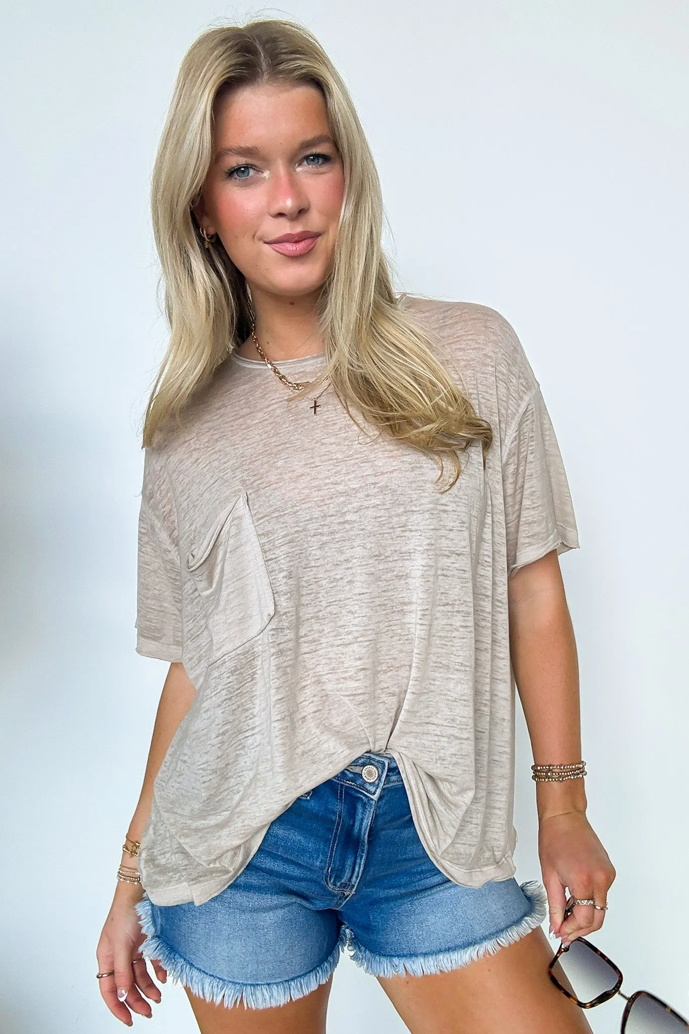 Marisol Burnout Wash Oversized Pocket Top - BACK IN STOCK
