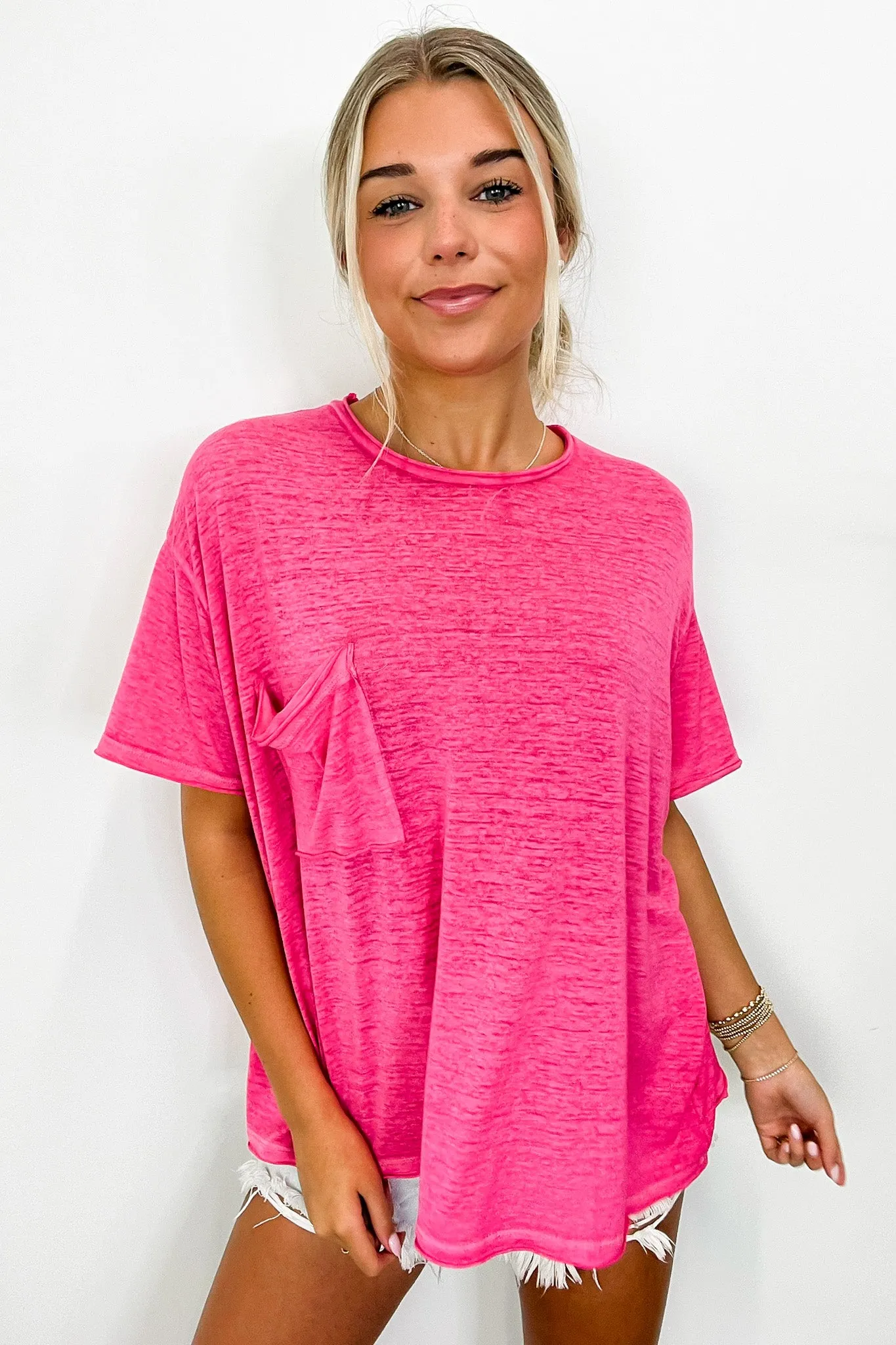 Marisol Burnout Wash Oversized Pocket Top - BACK IN STOCK