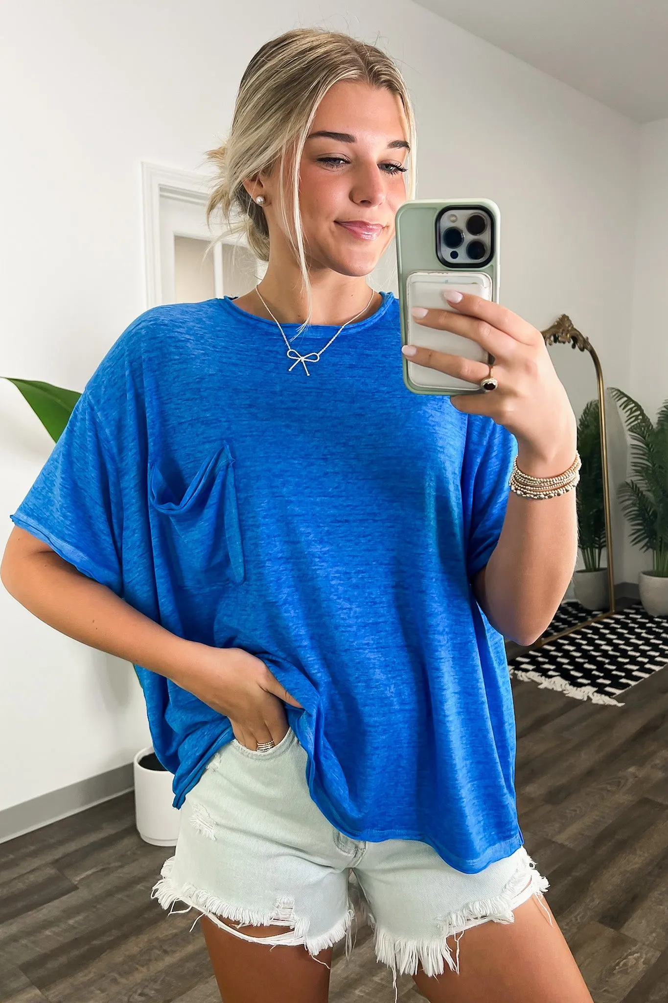 Marisol Burnout Wash Oversized Pocket Top - BACK IN STOCK
