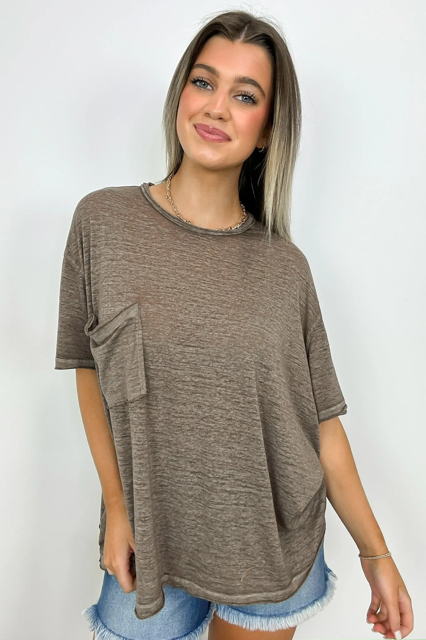 Marisol Burnout Wash Oversized Pocket Top - BACK IN STOCK