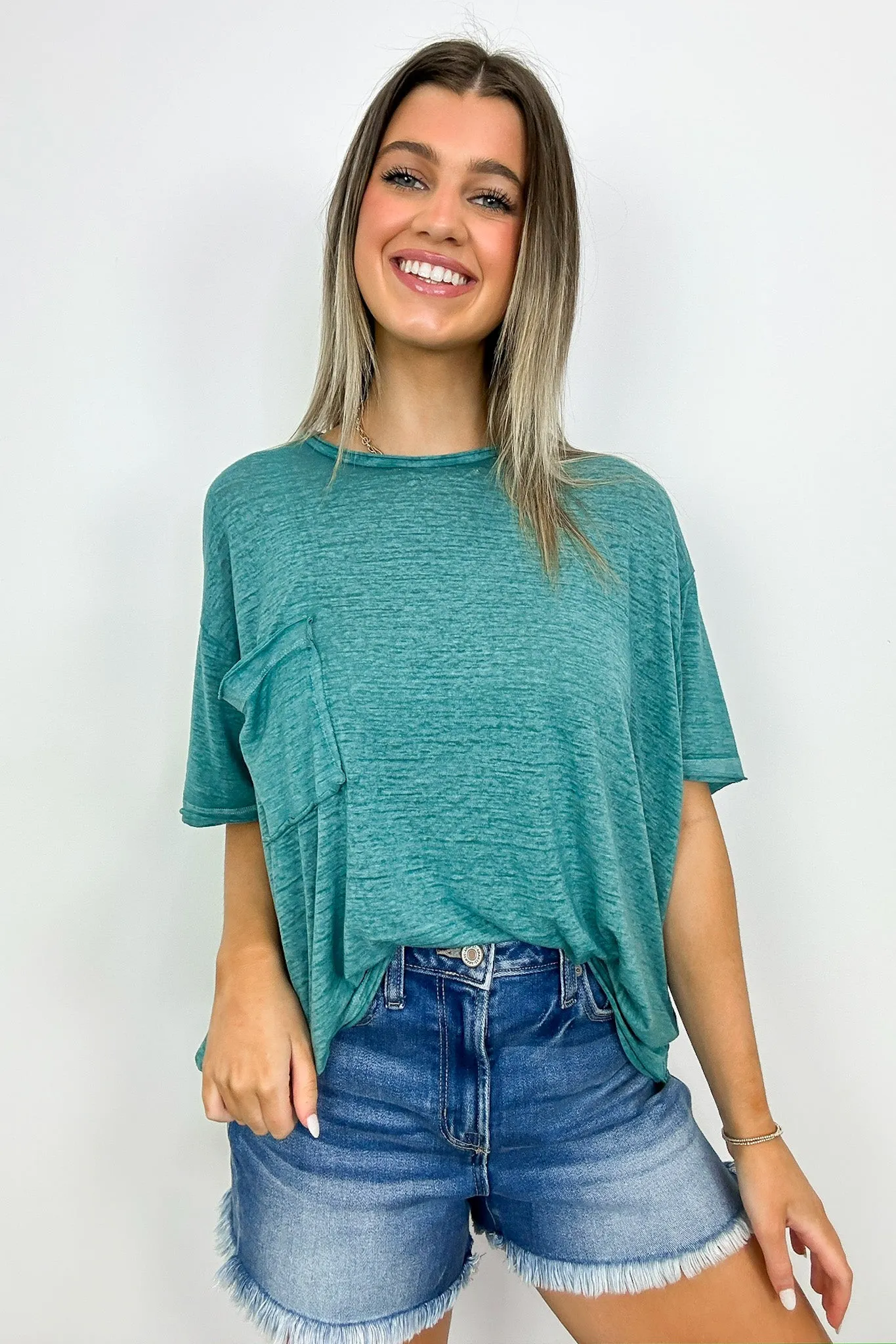 Marisol Burnout Wash Oversized Pocket Top - BACK IN STOCK