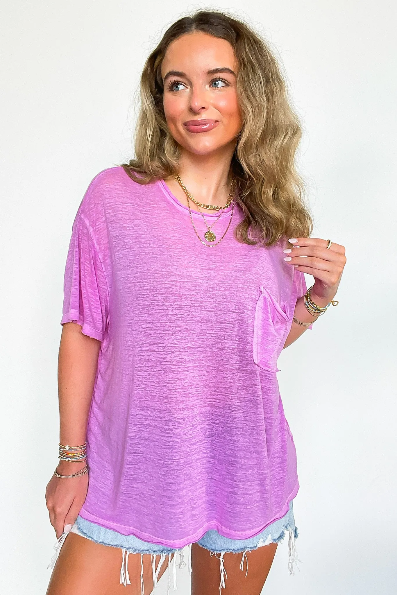 Marisol Burnout Wash Oversized Pocket Top - BACK IN STOCK