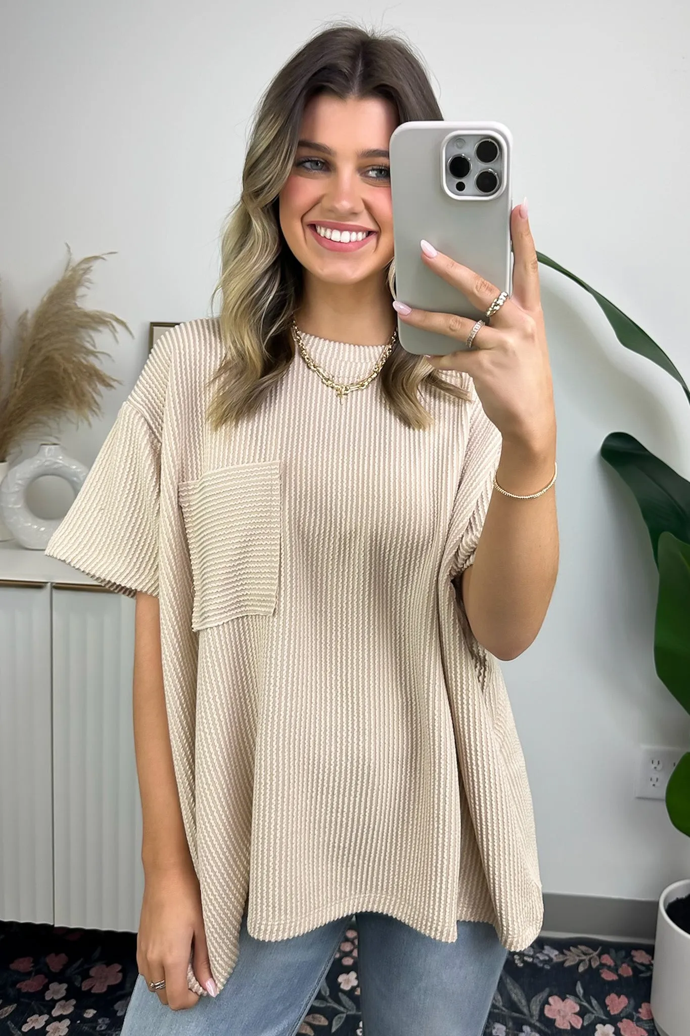 Marlowe Textured Knit Pocket Top - BACK IN STOCK