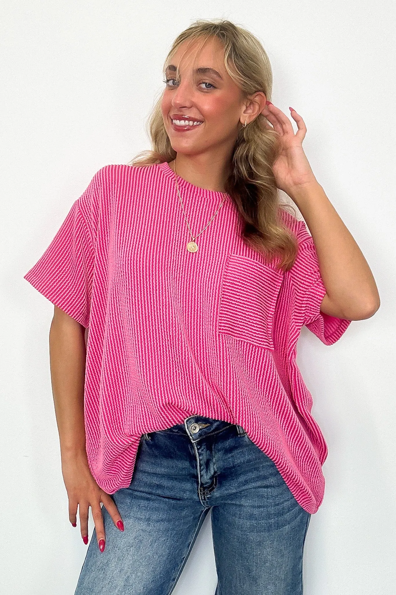 Marlowe Textured Knit Pocket Top - BACK IN STOCK