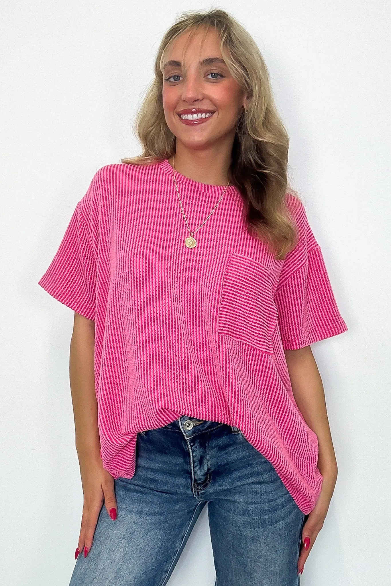 Marlowe Textured Knit Pocket Top - BACK IN STOCK