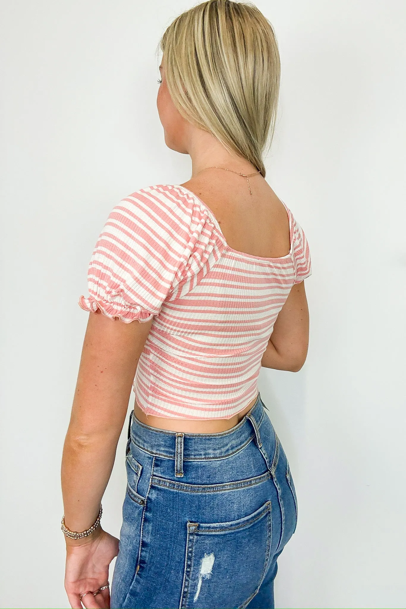 Martee Striped Rib Scallop Ruffle Hem Top - FINAL SALE