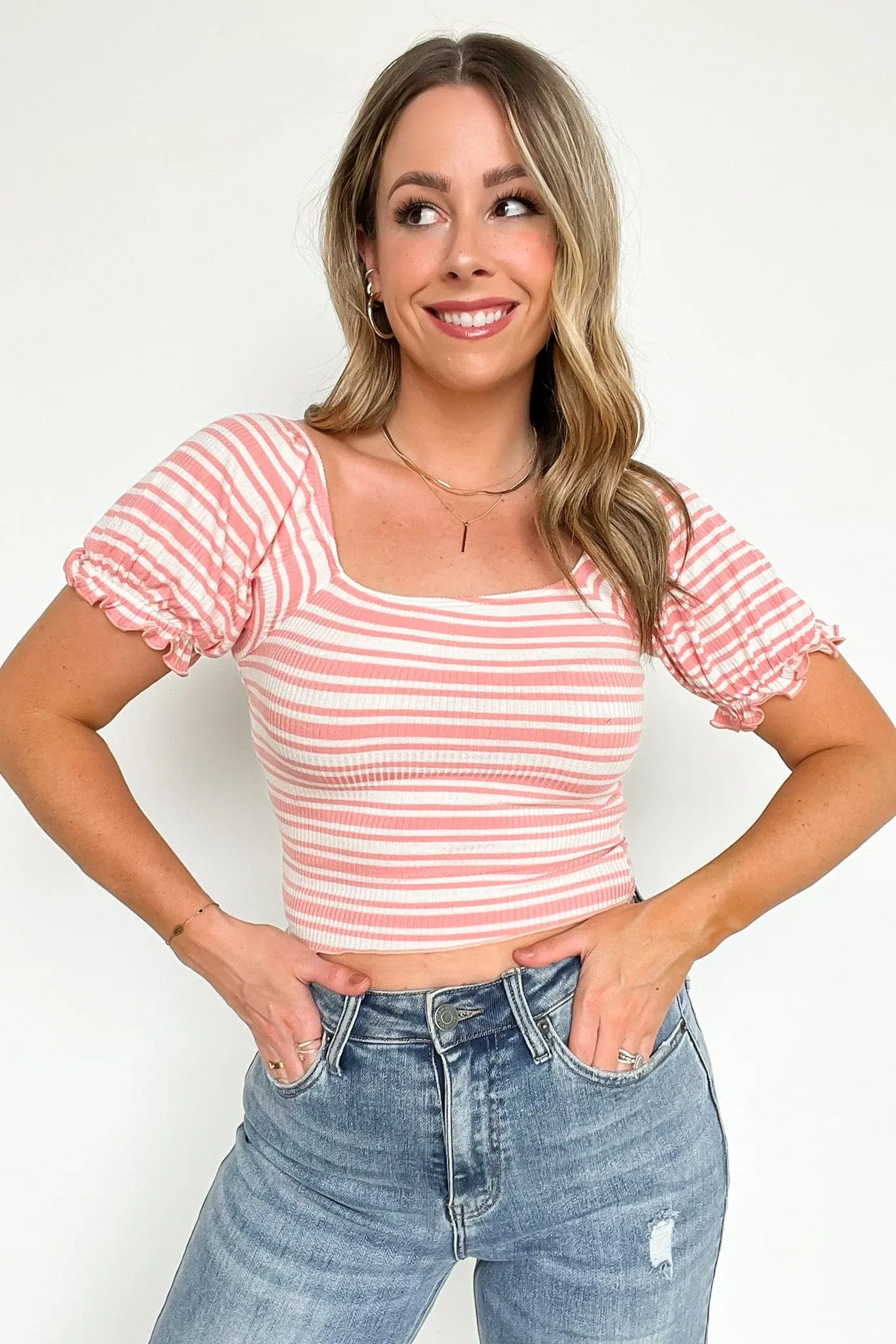 Martee Striped Rib Scallop Ruffle Hem Top - FINAL SALE