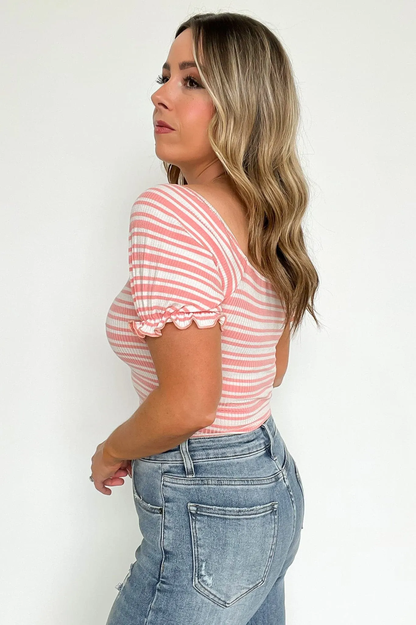 Martee Striped Rib Scallop Ruffle Hem Top - FINAL SALE
