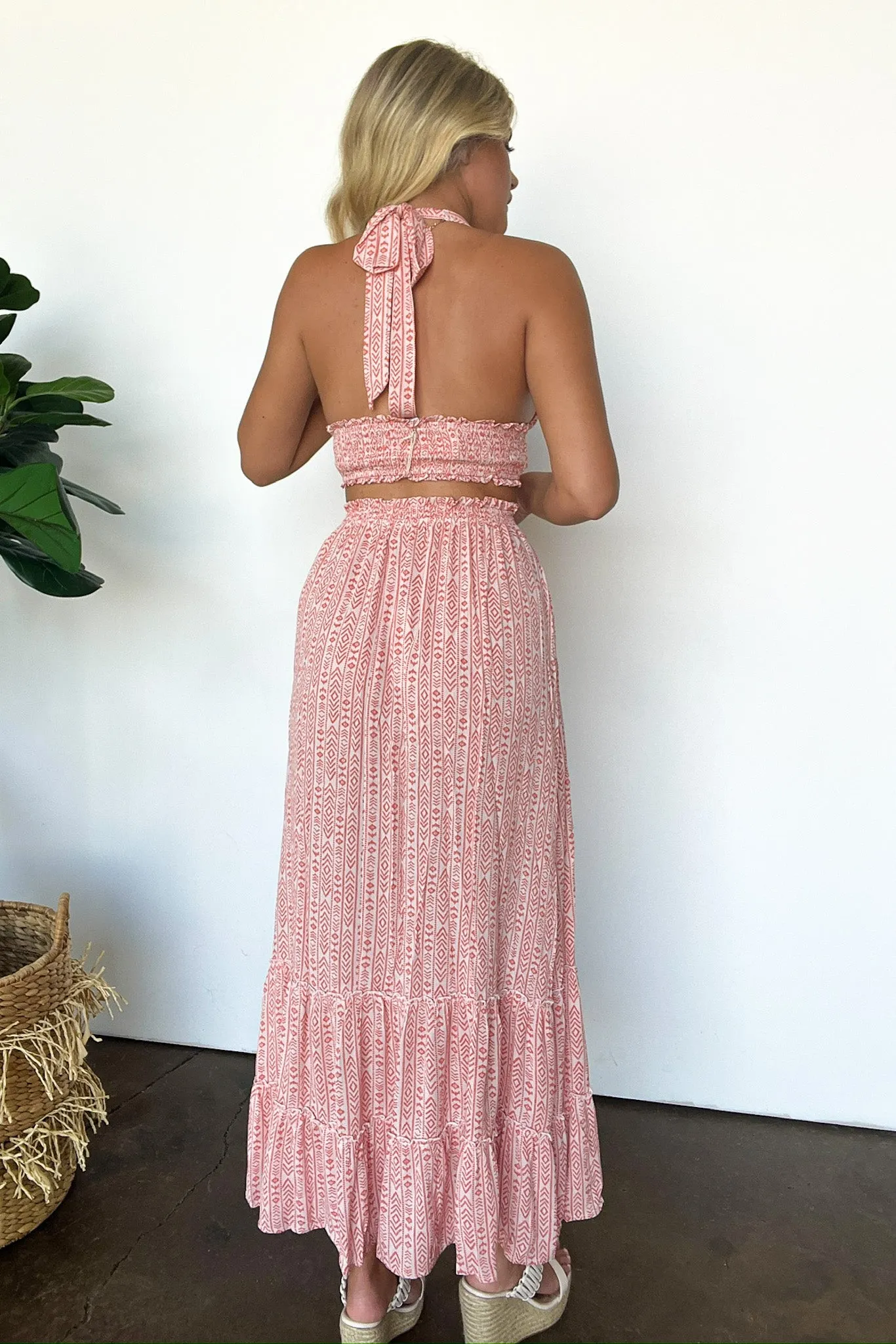 Maylah Boho Cutout Smocked Halter Top and Skirt Set - FINAL SALE