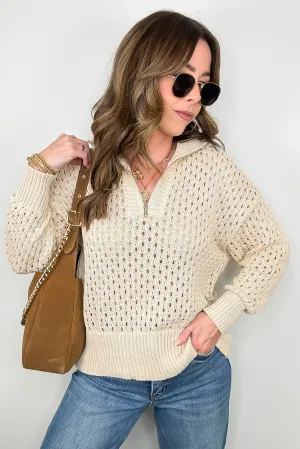 Megan Open Knit Quarter Zip Sweater