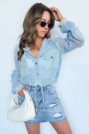 Millie Open Knit Drawstring Hem Button Down Top