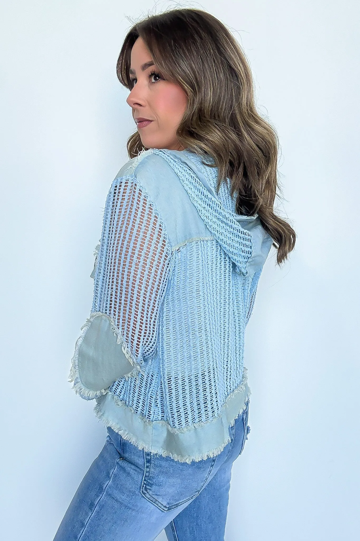 Millie Open Knit Drawstring Hem Button Down Top