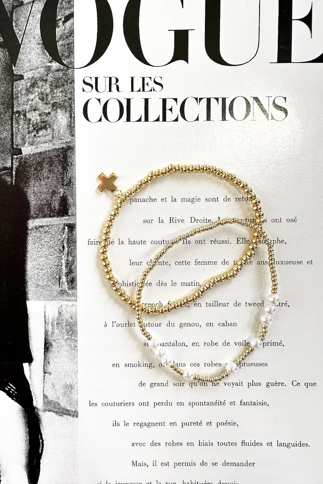 Mirah Gold Dipped Cross Charm Beaded Bracelet Set