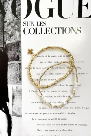 Mirah Gold Dipped Cross Charm Beaded Bracelet Set