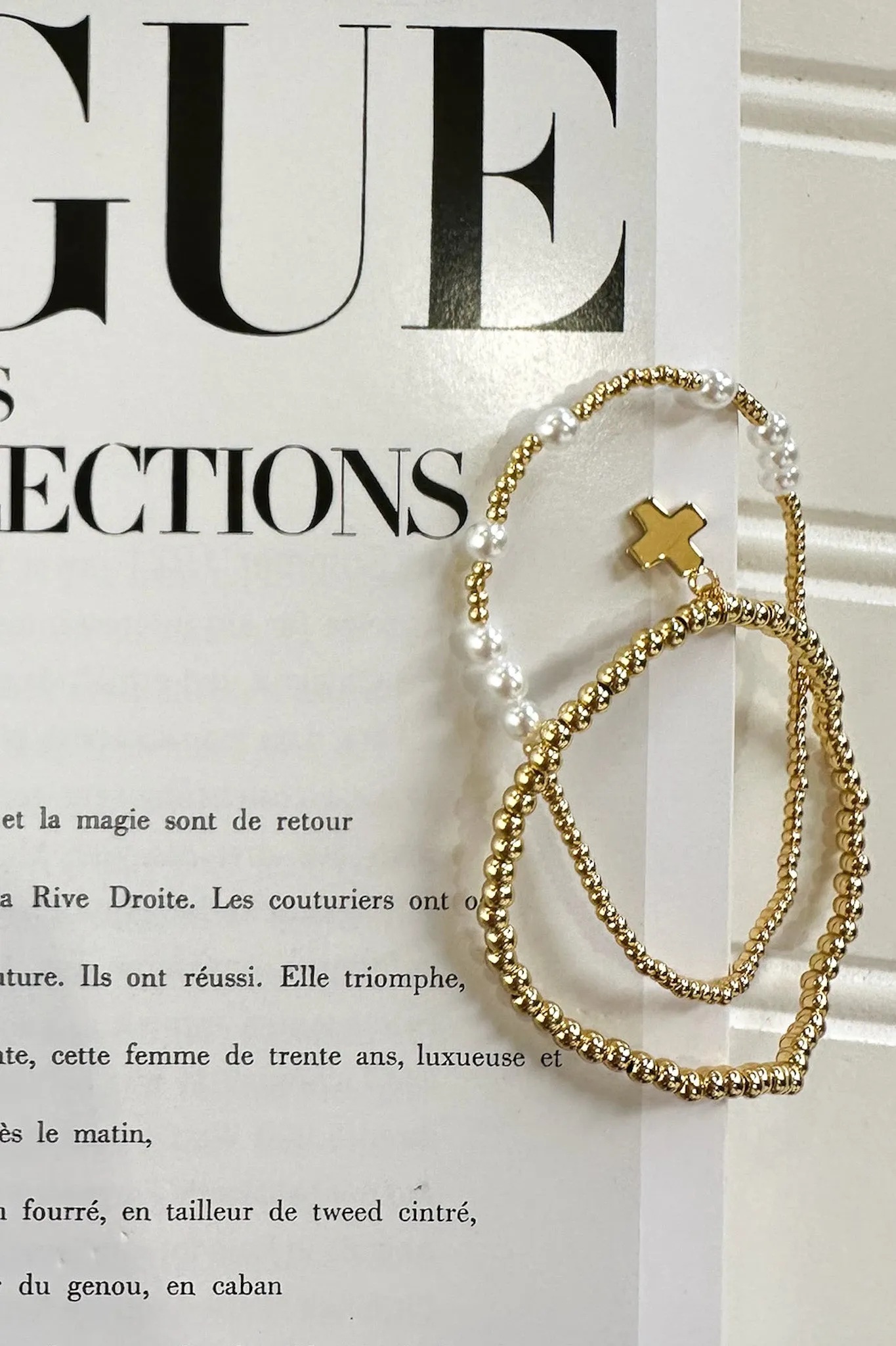 Mirah Gold Dipped Cross Charm Beaded Bracelet Set