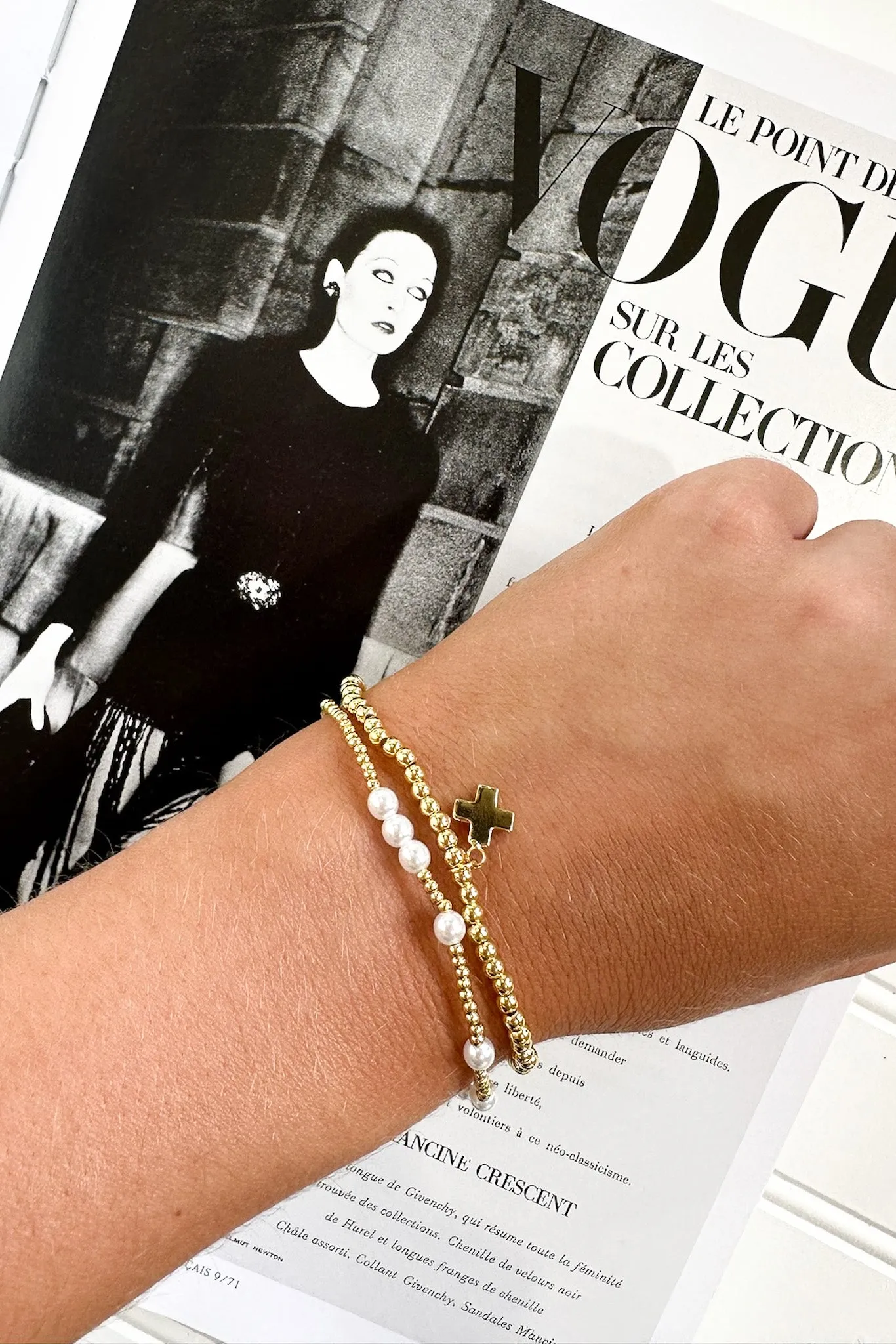 Mirah Gold Dipped Cross Charm Beaded Bracelet Set