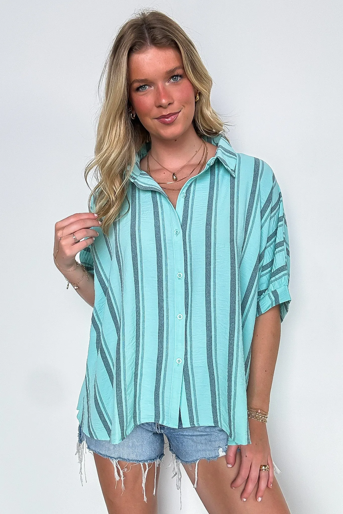 Mirina Oversized Striped Button Down Top - BACK IN STOCK