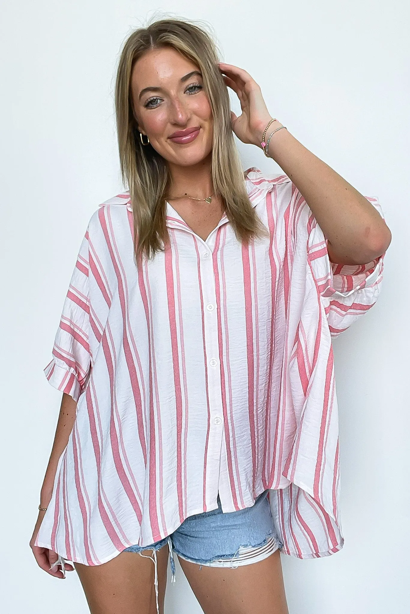 Mirina Oversized Striped Button Down Top - BACK IN STOCK