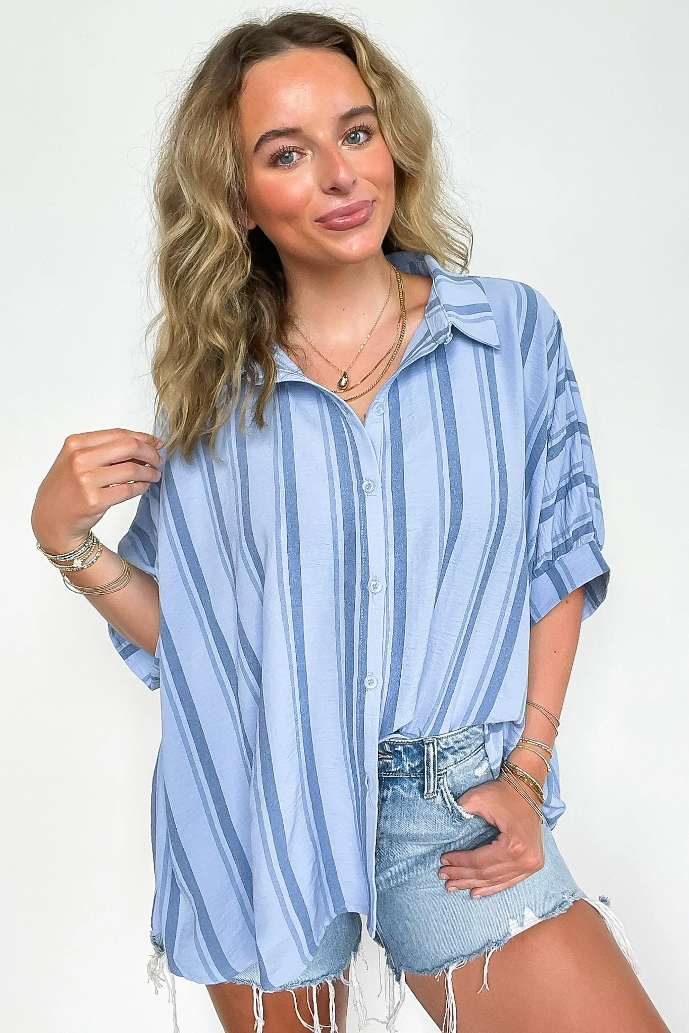 Mirina Oversized Striped Button Down Top - BACK IN STOCK