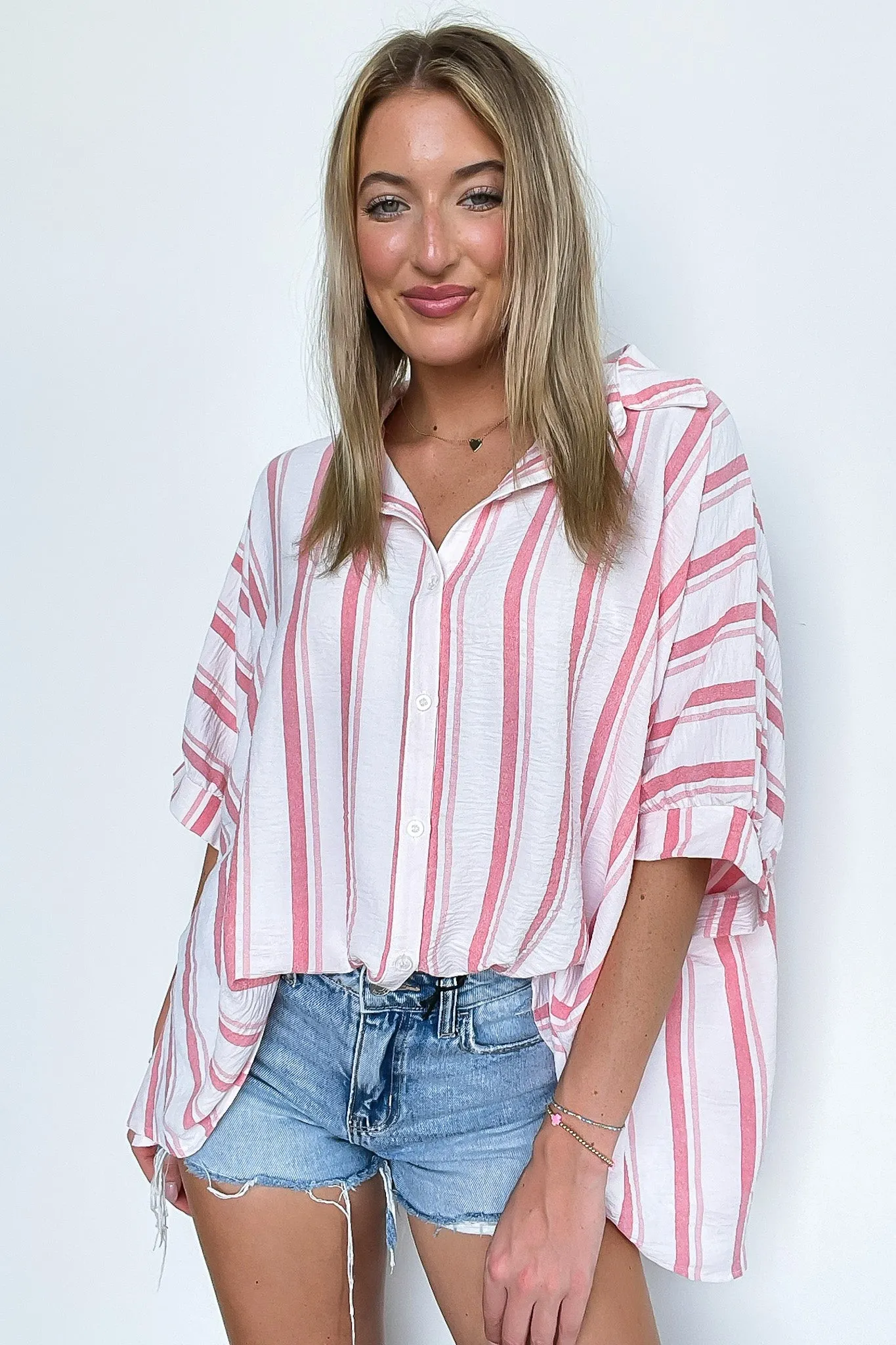 Mirina Oversized Striped Button Down Top - BACK IN STOCK