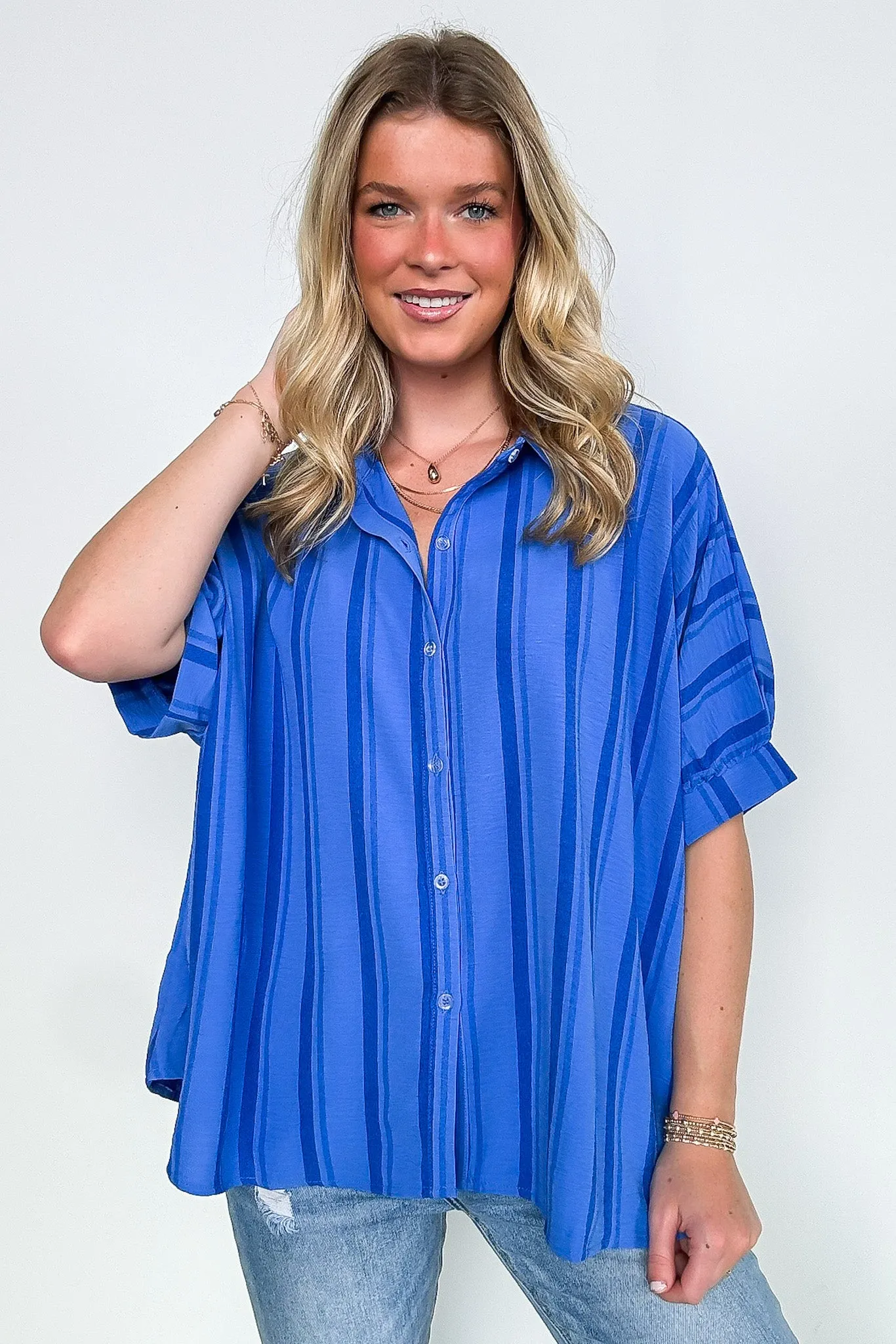 Mirina Oversized Striped Button Down Top - BACK IN STOCK