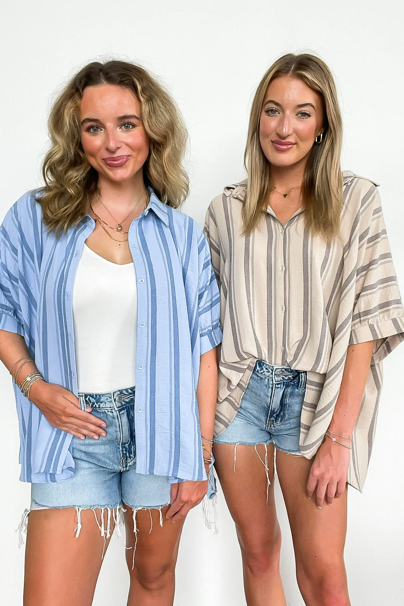 Mirina Oversized Striped Button Down Top - BACK IN STOCK