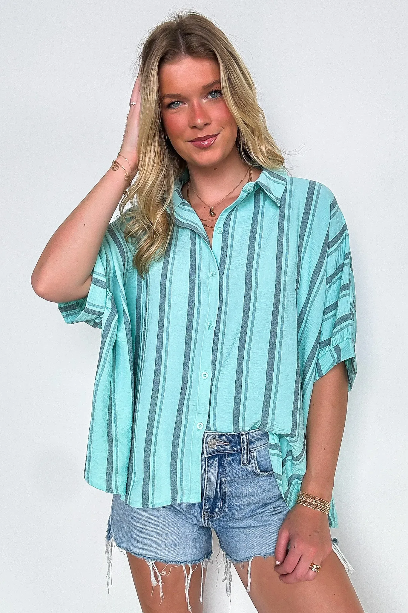 Mirina Oversized Striped Button Down Top - BACK IN STOCK