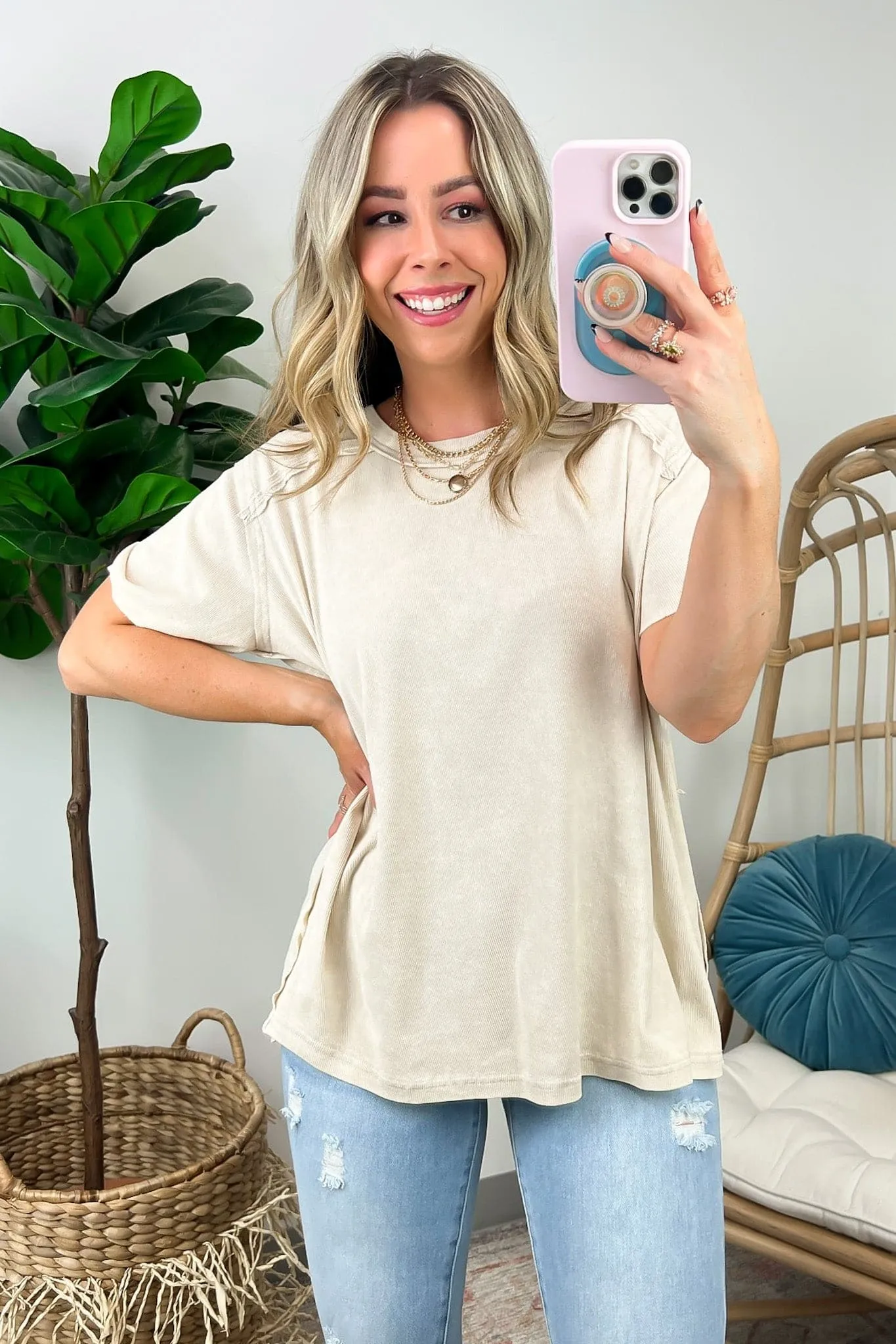 Mirissa Mineral Washed Boat Neck Top - BACK IN STOCK