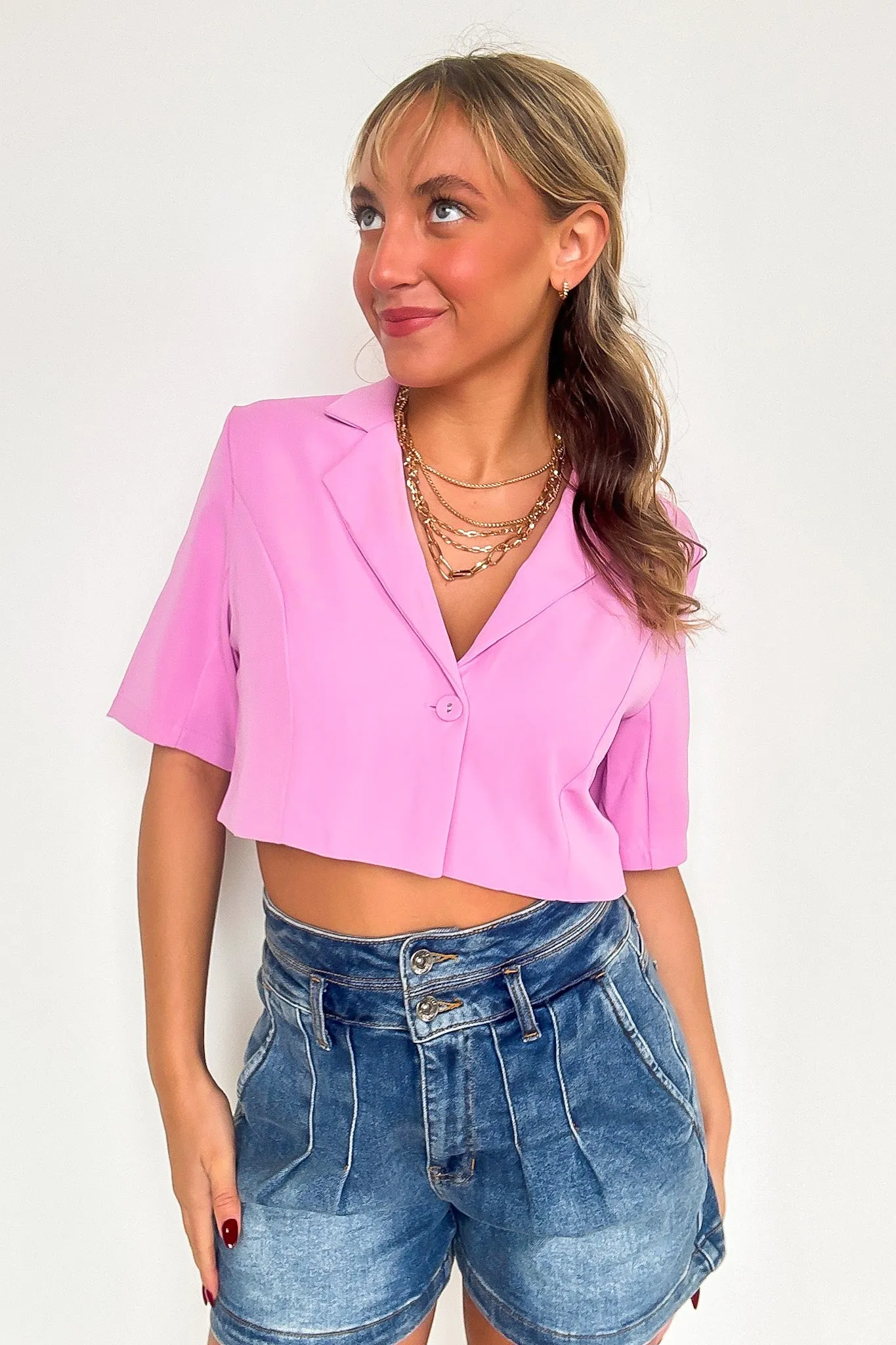 Miss Punctuality Short Sleeve Collar Button Top
