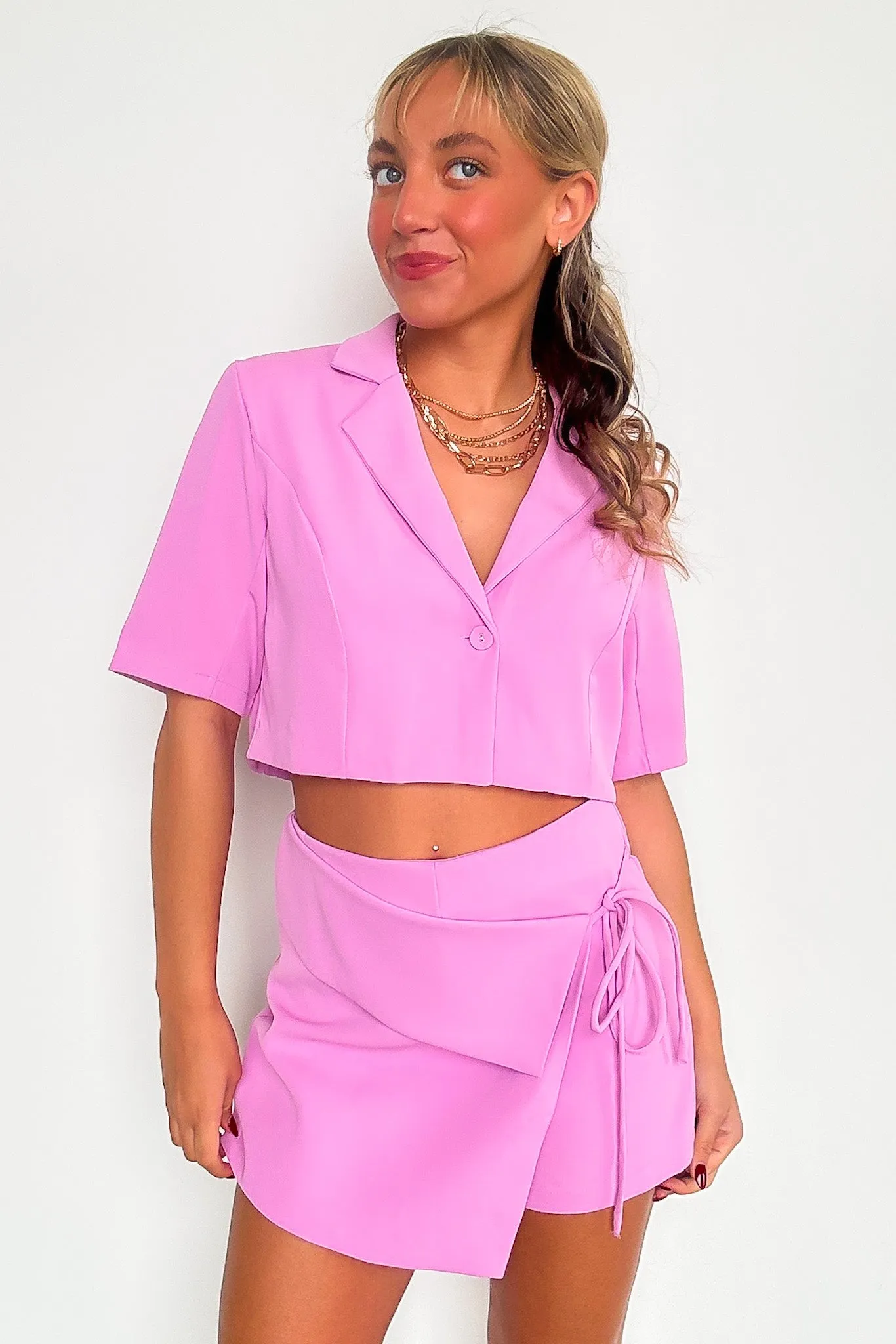 Miss Punctuality Short Sleeve Collar Button Top