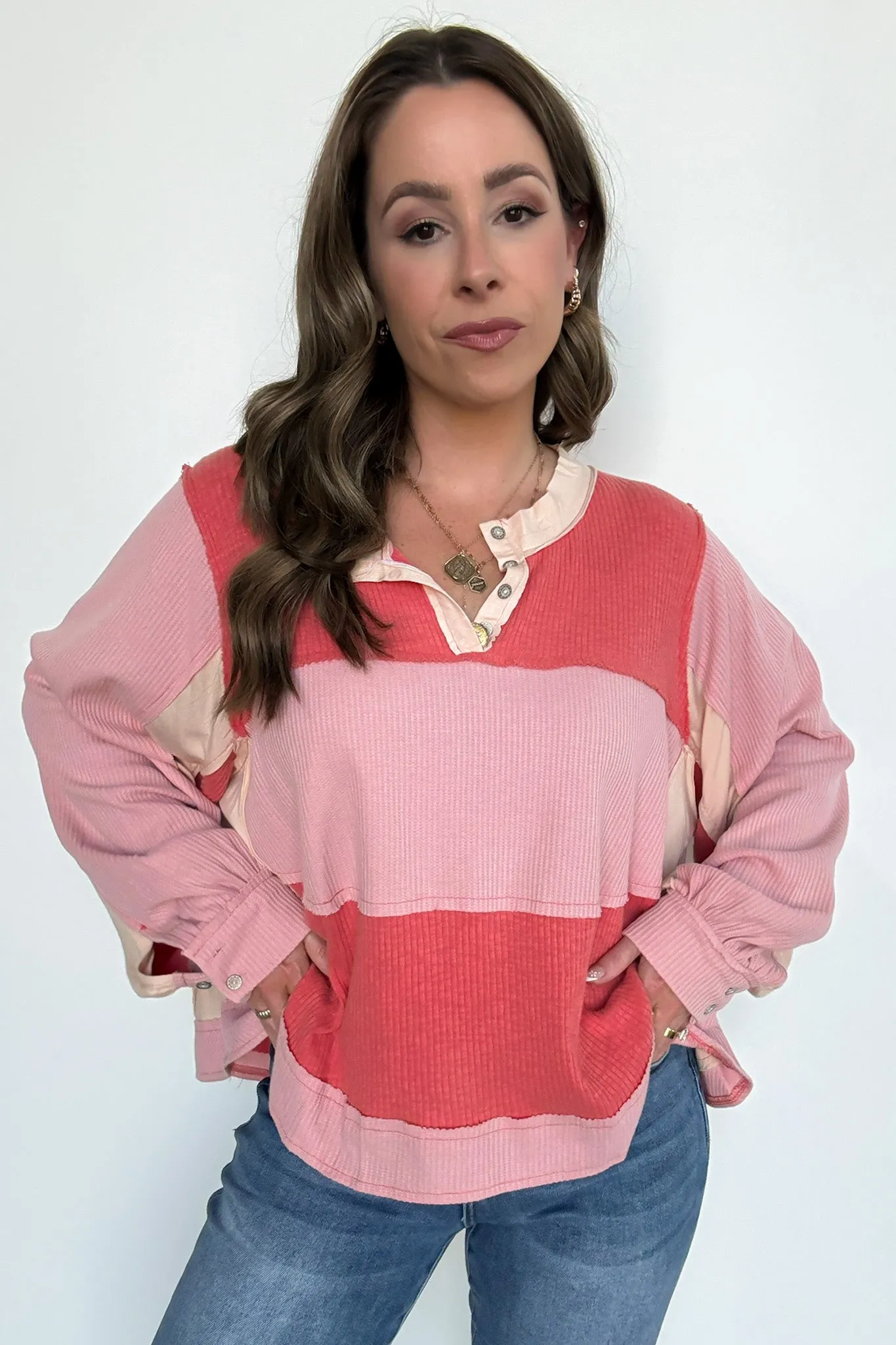 Moirah Color Block Collared Top - FINAL SALE