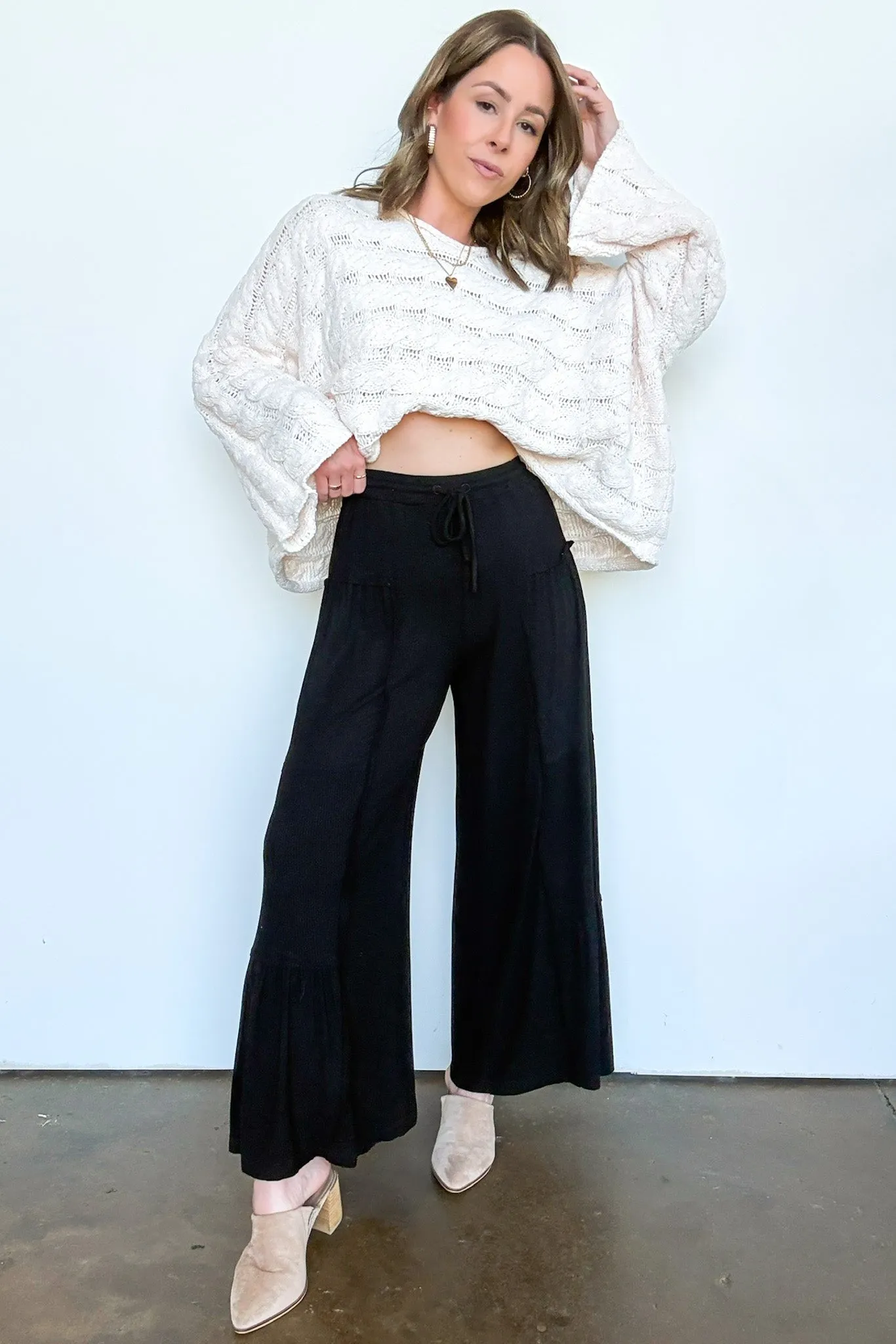 Naiara Ribbed Contrast Flowy Pants - FINAL SALE