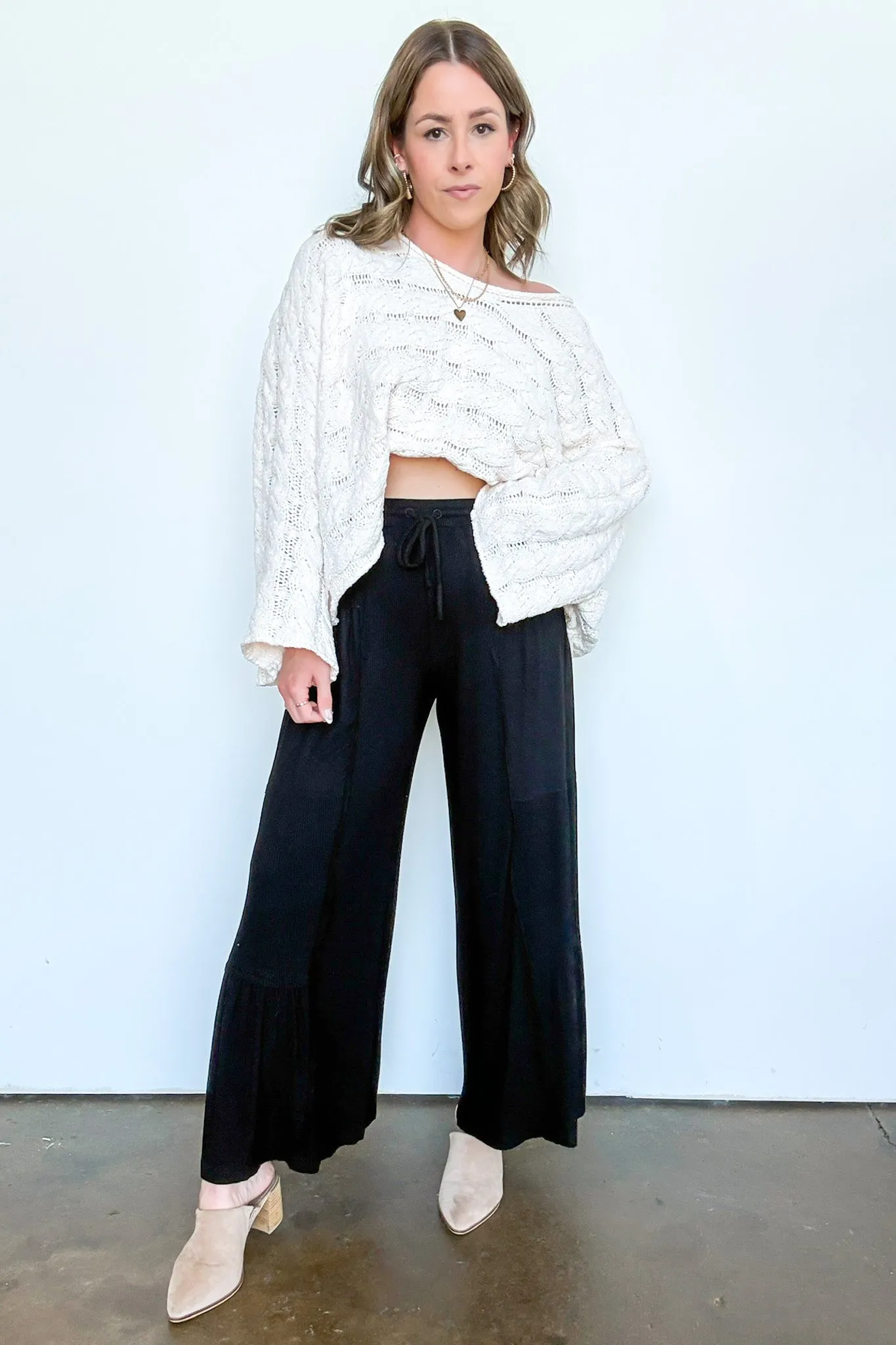 Naiara Ribbed Contrast Flowy Pants - FINAL SALE