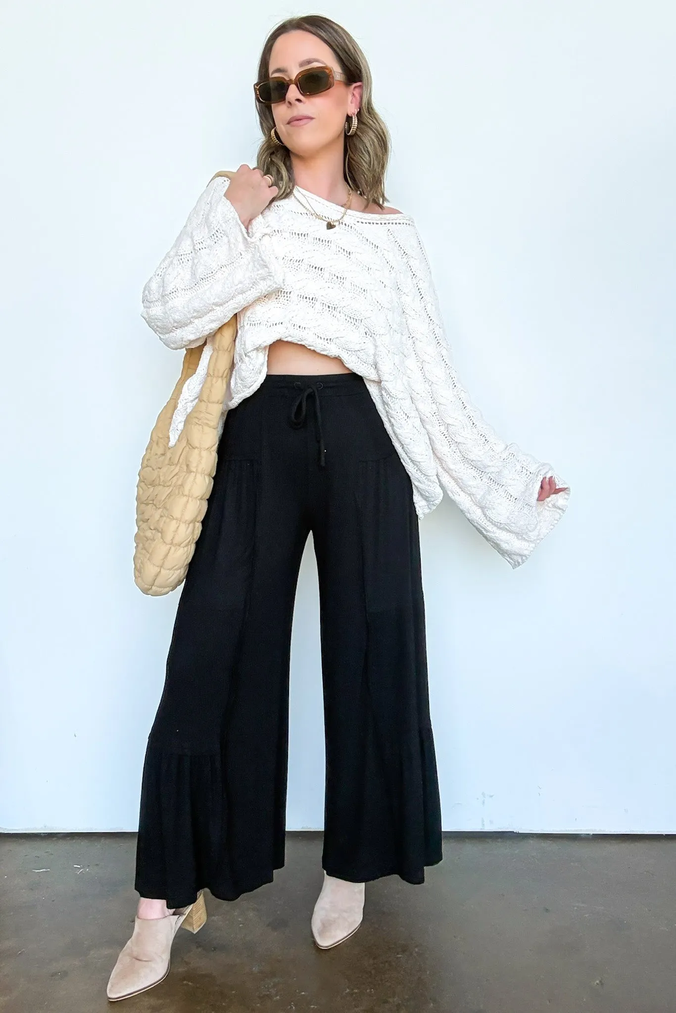 Naiara Ribbed Contrast Flowy Pants - FINAL SALE