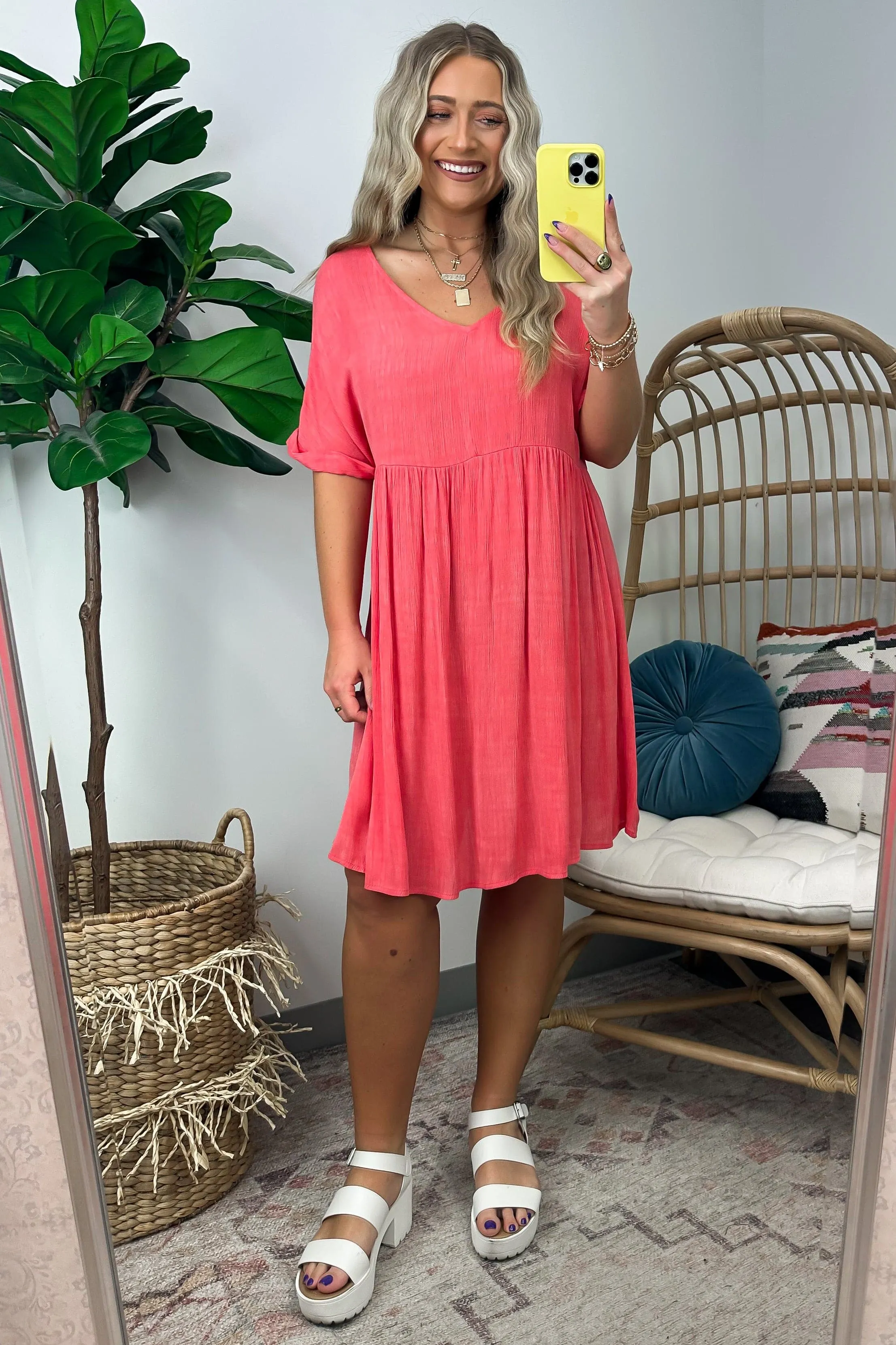 Nandita V-Neck Washed Gauze Flowy Babydoll Dress - FINAL SALE