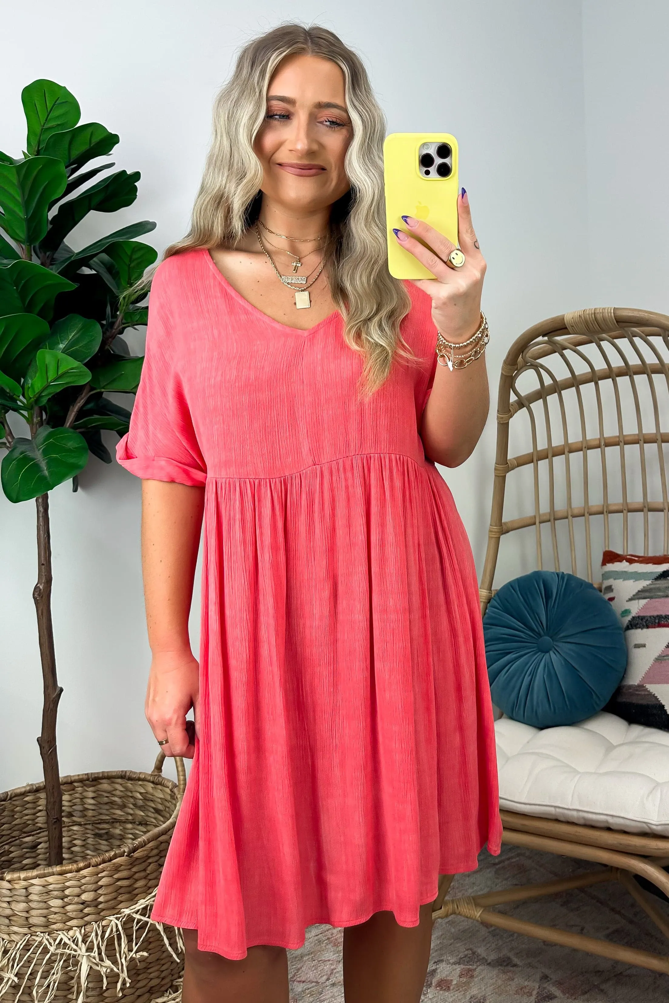 Nandita V-Neck Washed Gauze Flowy Babydoll Dress - FINAL SALE