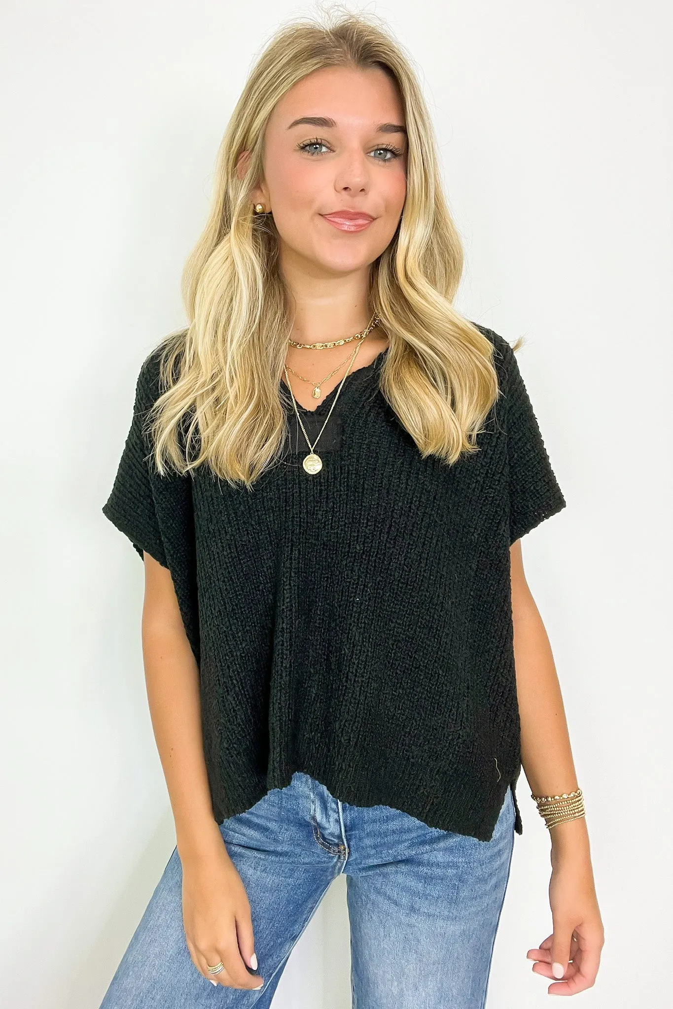 Necessary Charm V-Neck Side Slit Knit Top - BACK IN STOCK