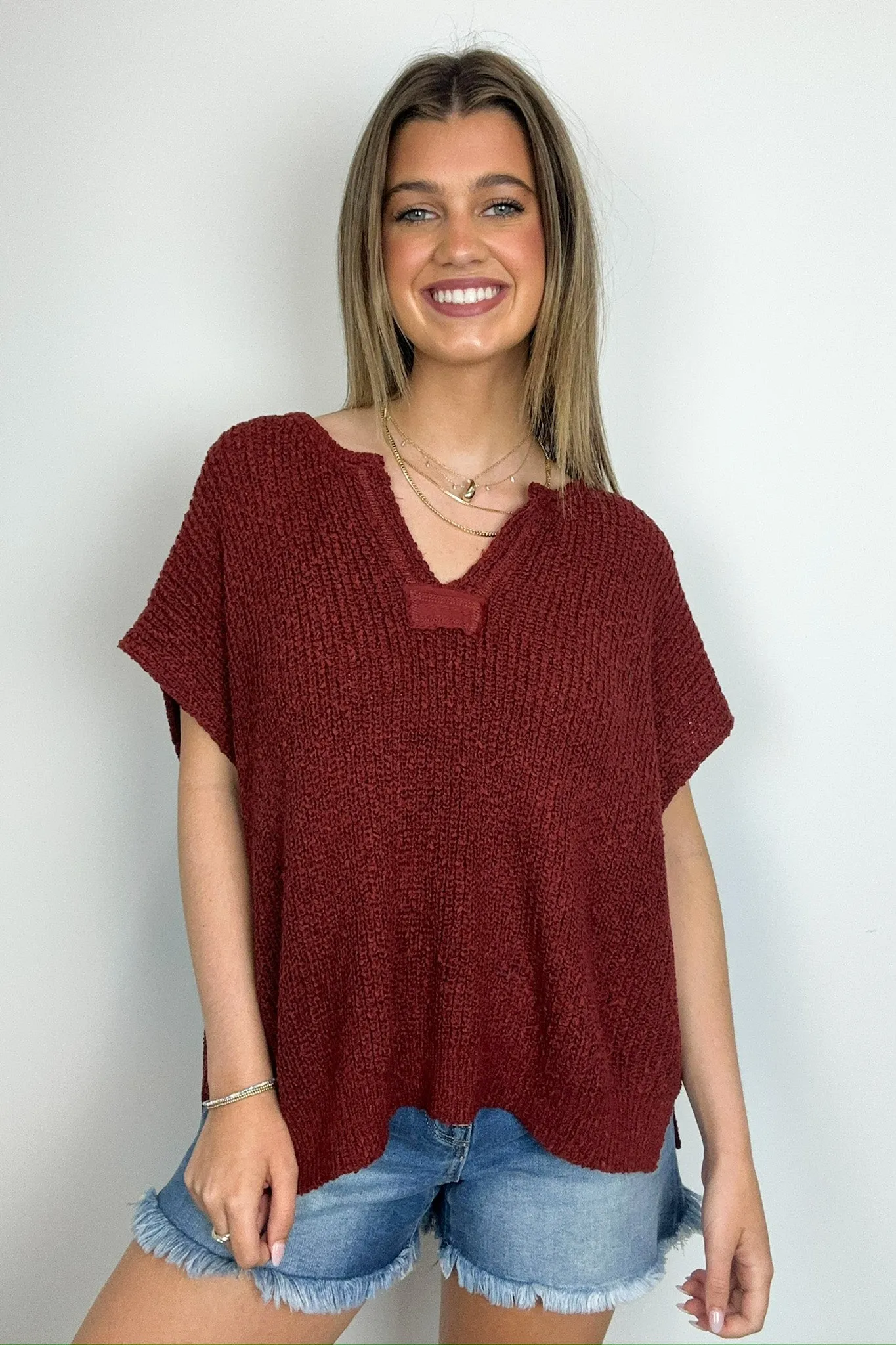 Necessary Charm V-Neck Side Slit Knit Top - BACK IN STOCK