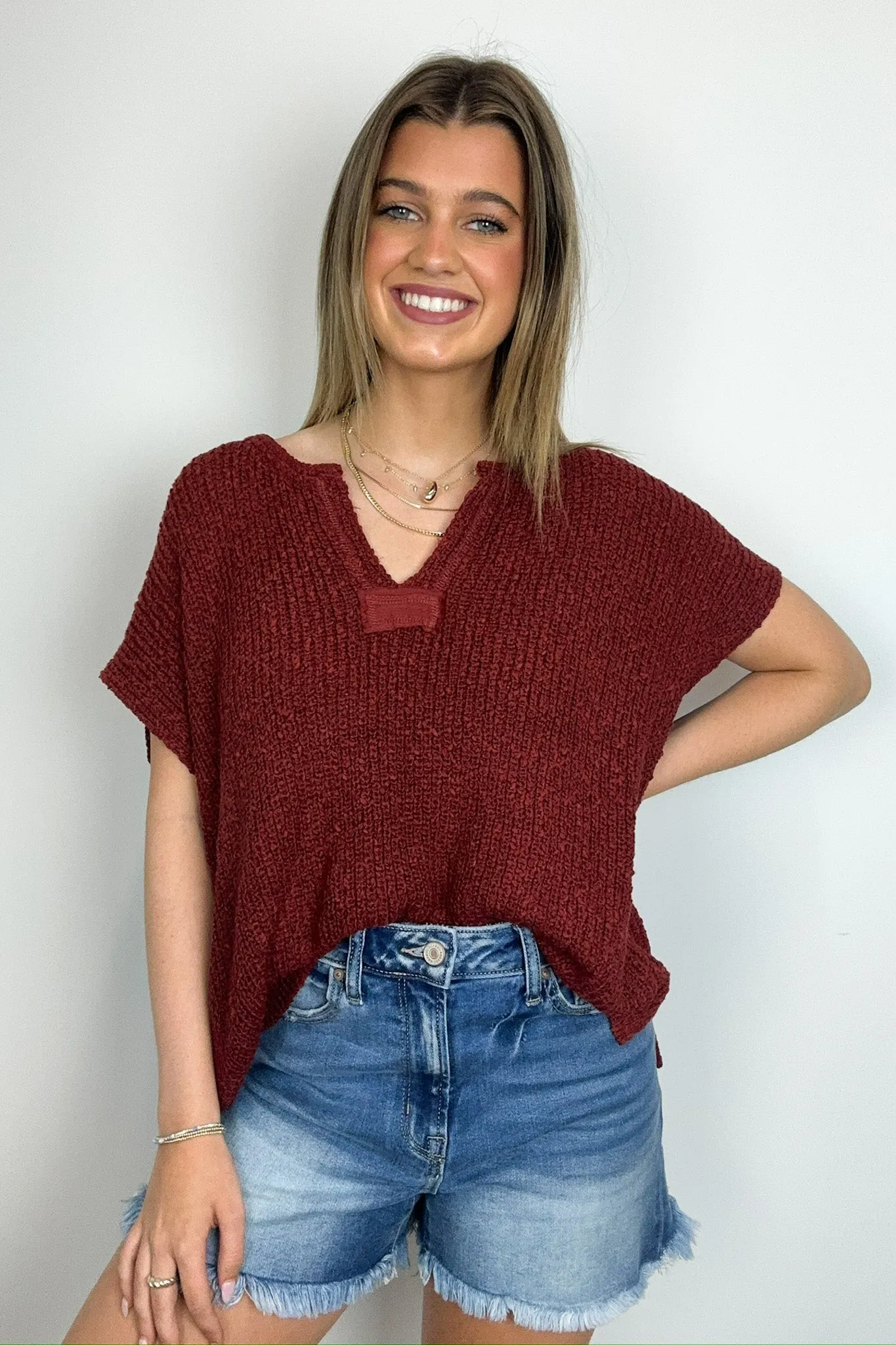 Necessary Charm V-Neck Side Slit Knit Top - BACK IN STOCK