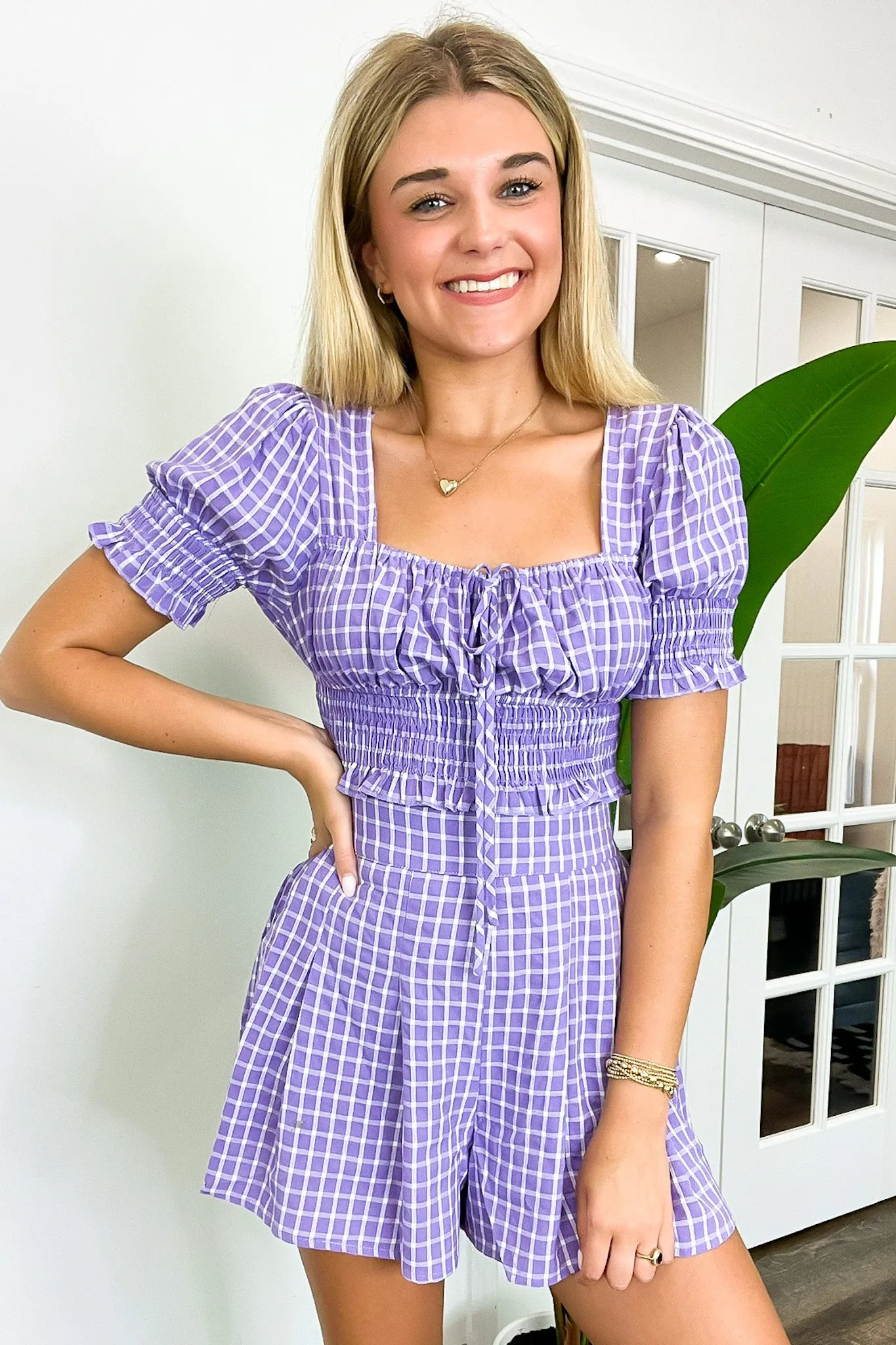 Never Jaded Plaid Print Smocked Tie Top - FINAL SALE