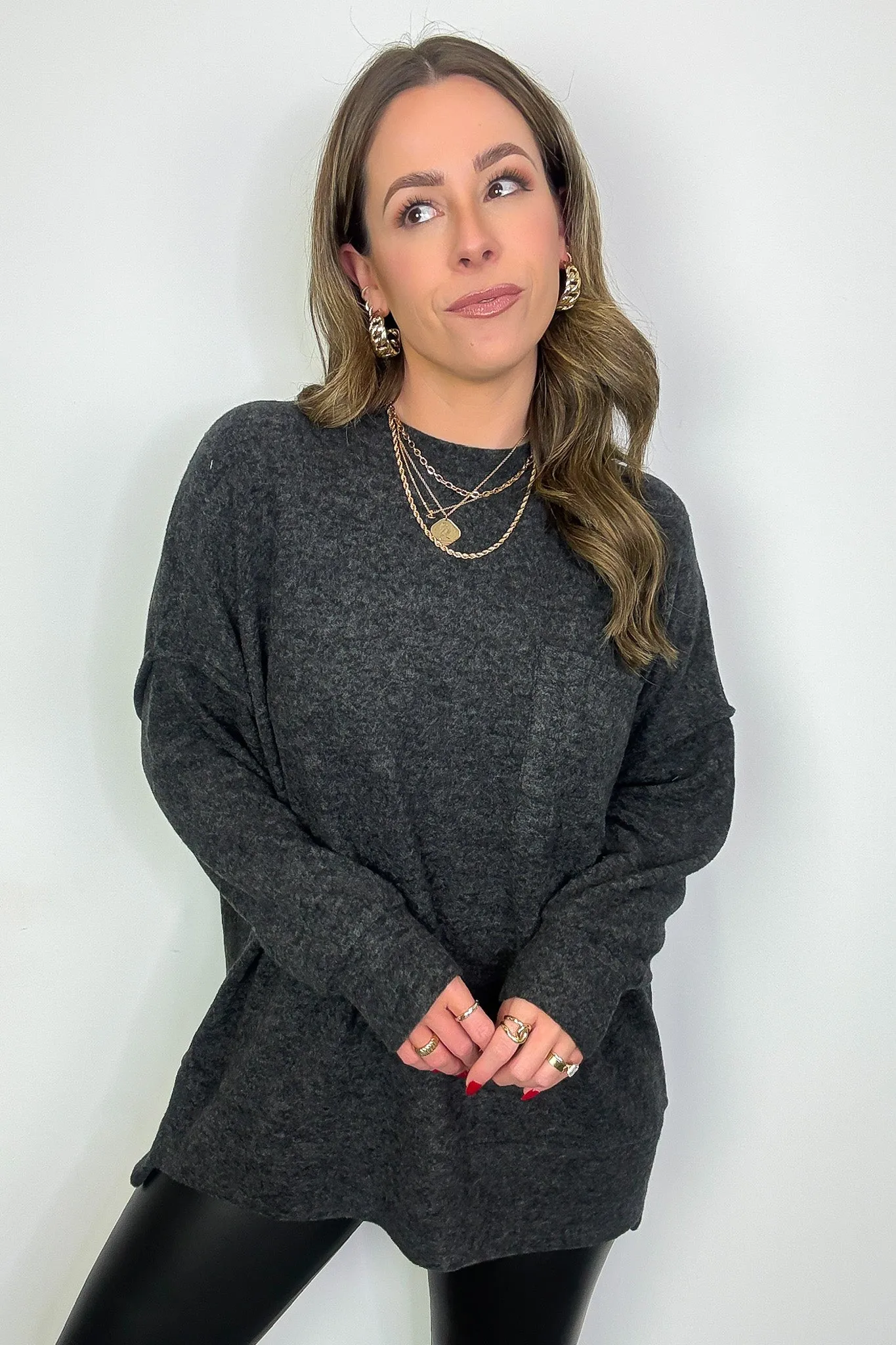 Noellie Brushed Melange Knit Pocket Pullover