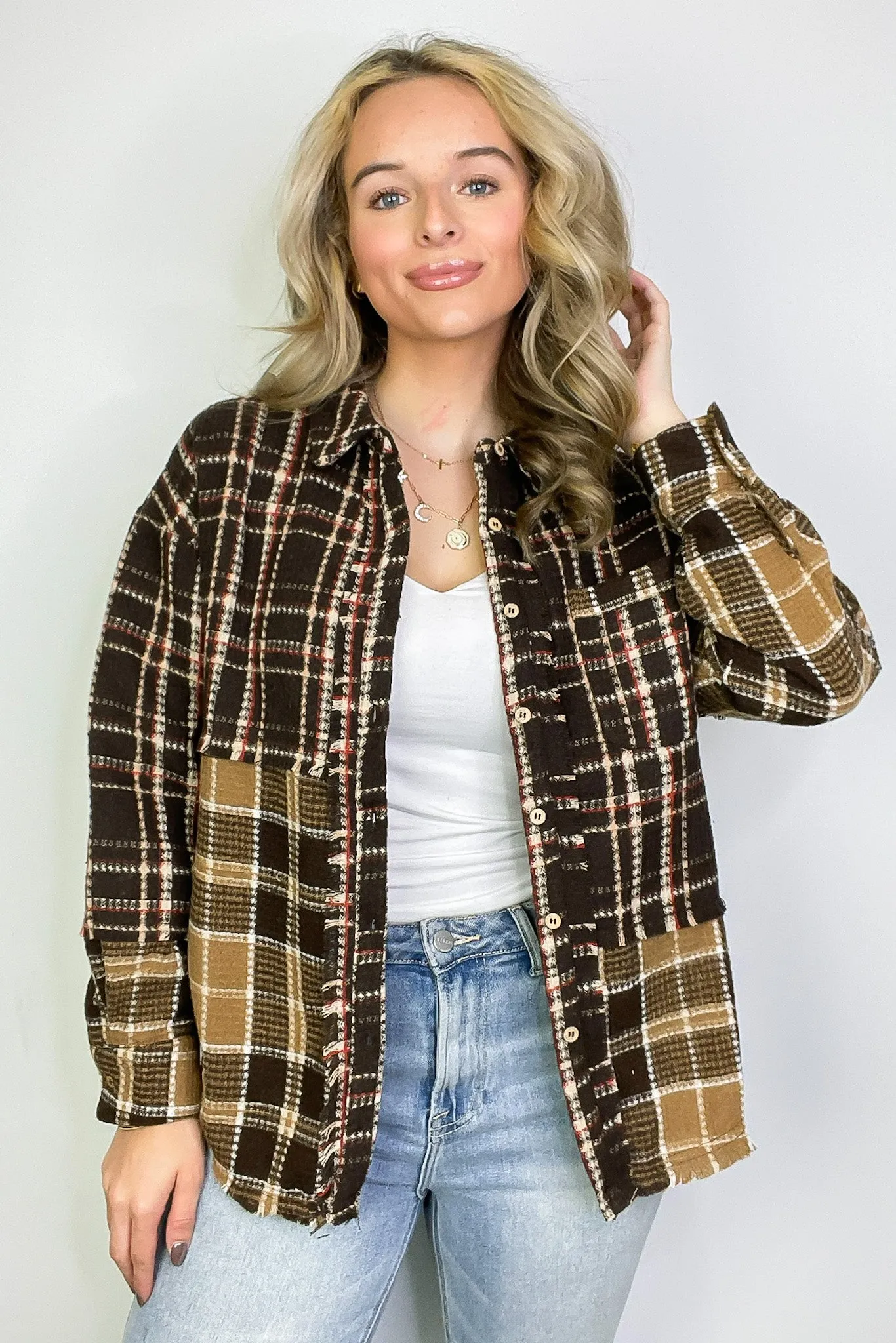 Notoriously Cool Mixed Plaid Oversized Shacket