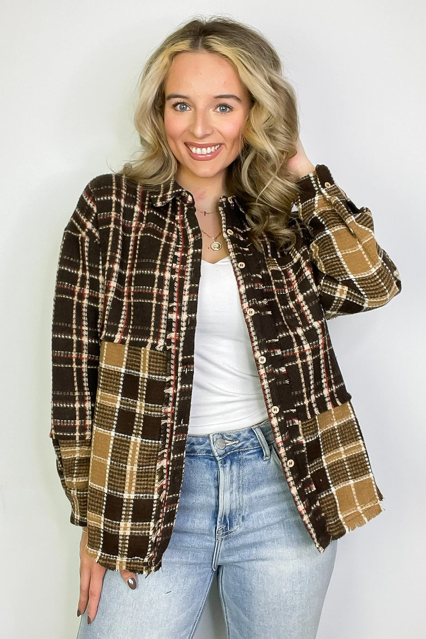 Notoriously Cool Mixed Plaid Oversized Shacket