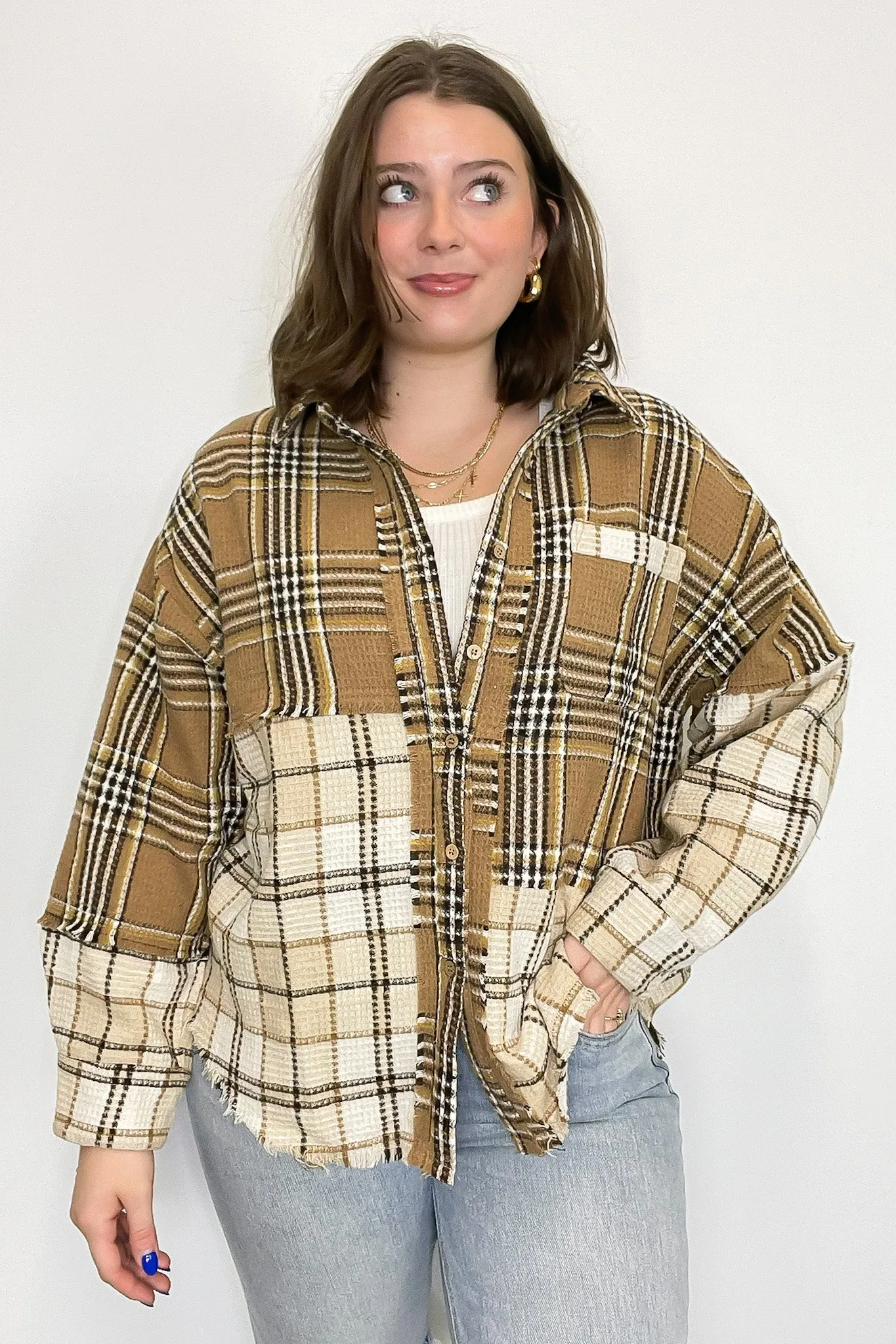 Notoriously Cool Mixed Plaid Oversized Shacket