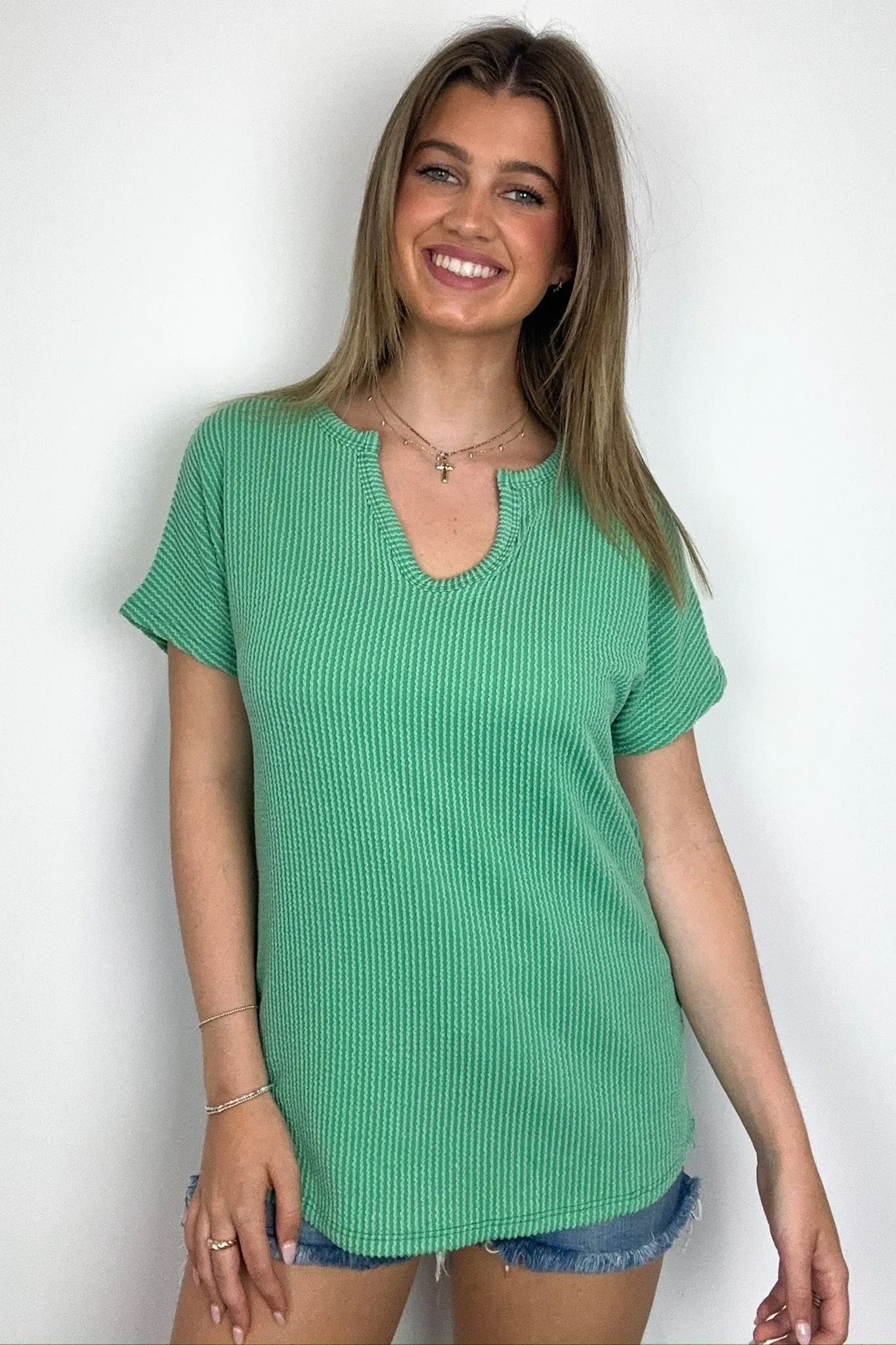 Oriana Rib Notched V-Neck Top