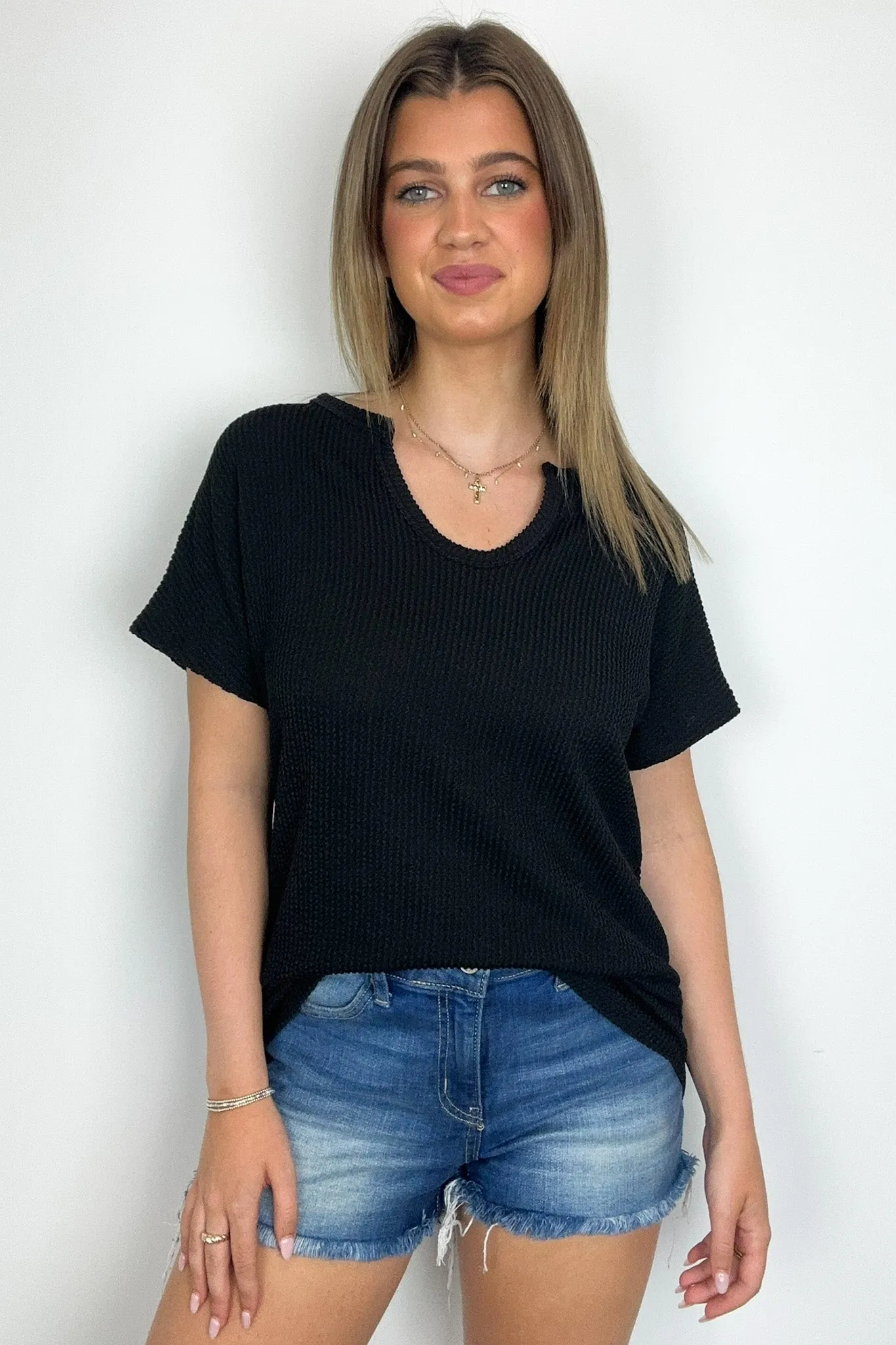 Oriana Rib Notched V-Neck Top