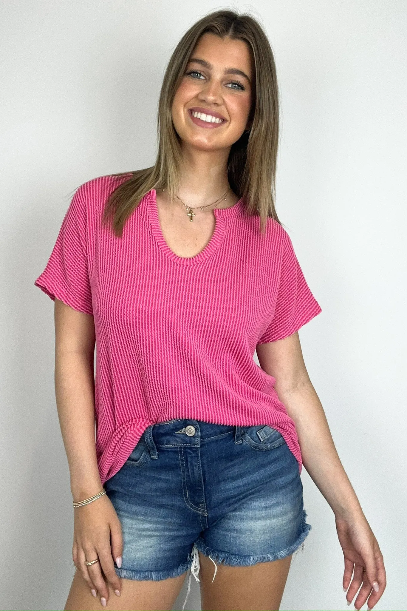 Oriana Rib Notched V-Neck Top