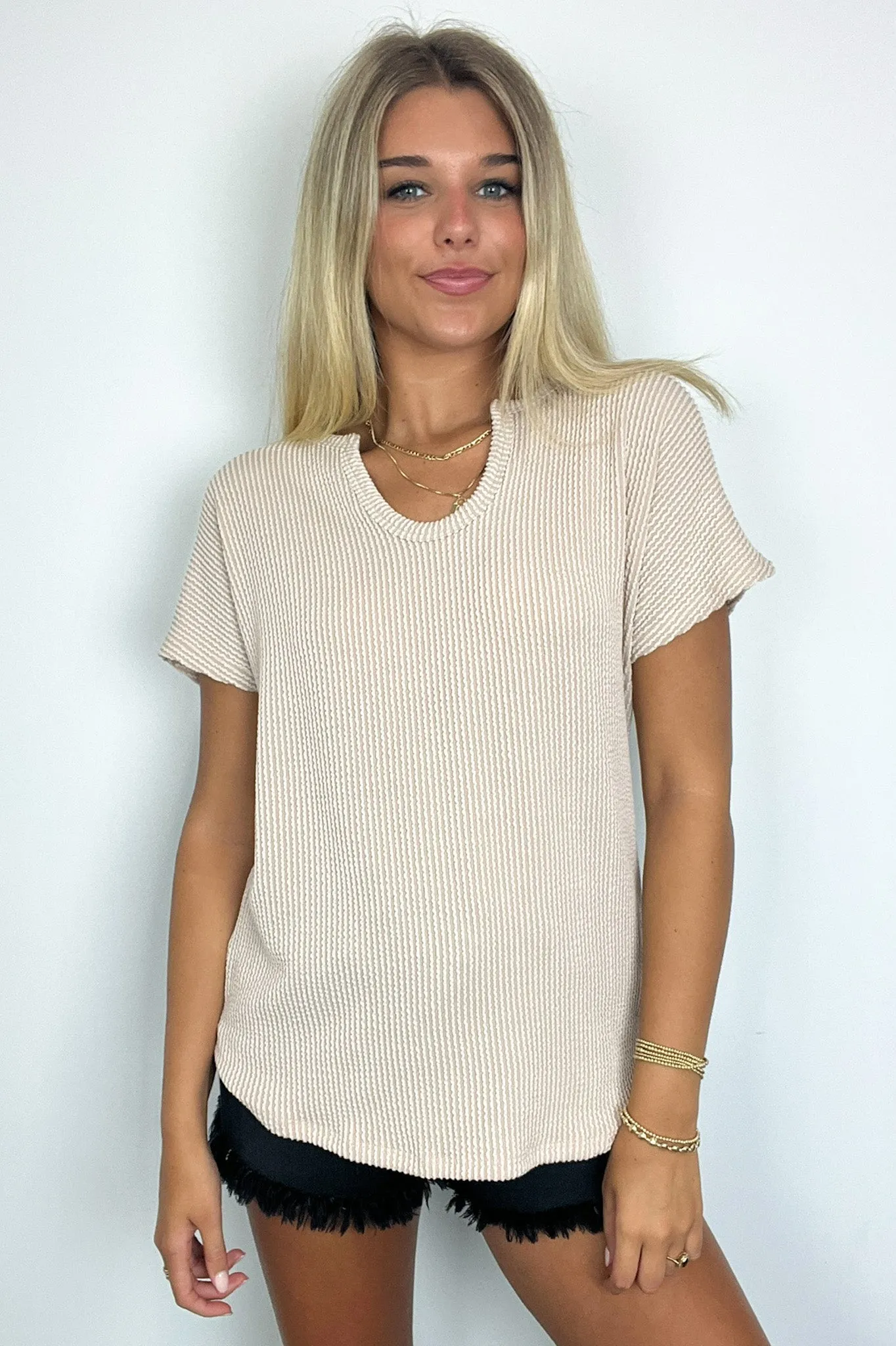 Oriana Rib Notched V-Neck Top